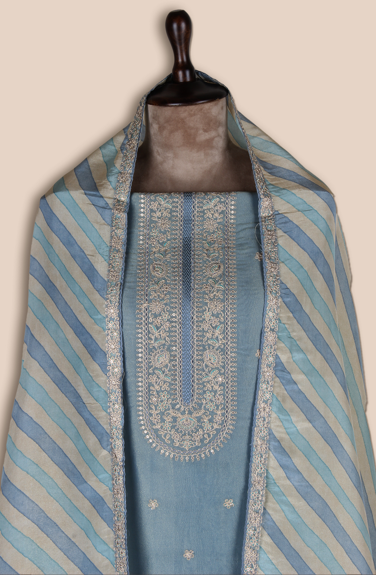 Pastel Green Tissue Silk Unstitched Salwar Suit - 838-2157A