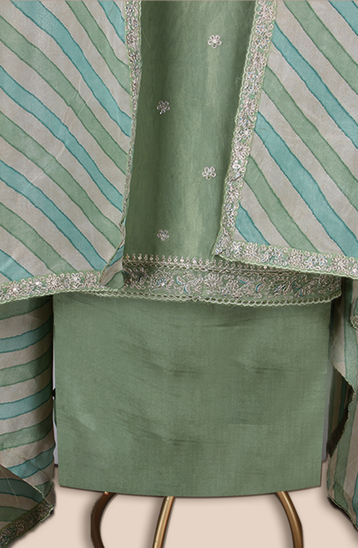 Green Tissue Silk Unstitched Salwar Suit - 838-2157B