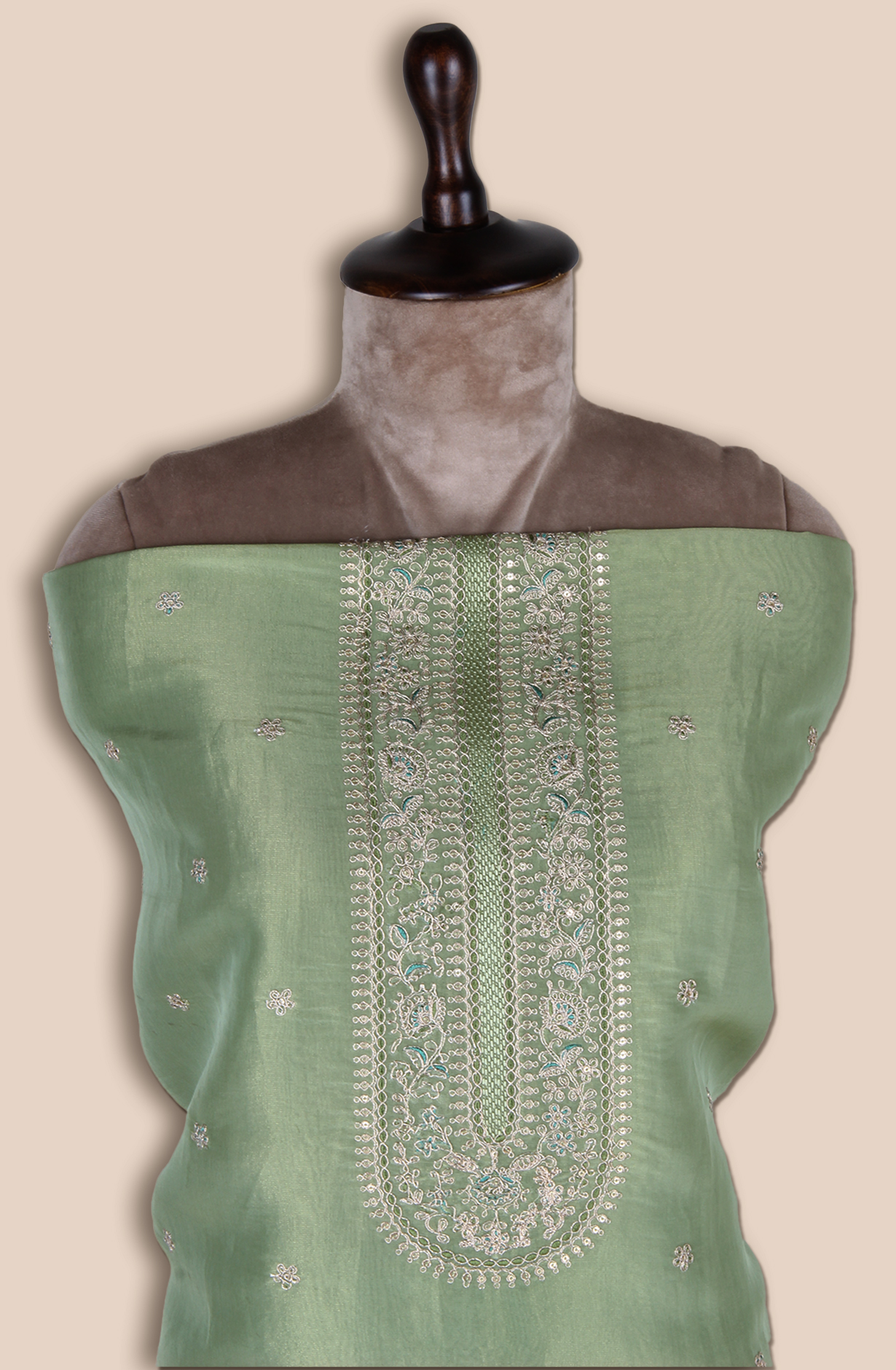 Green Tissue Silk Unstitched Salwar Suit - 838-2157B