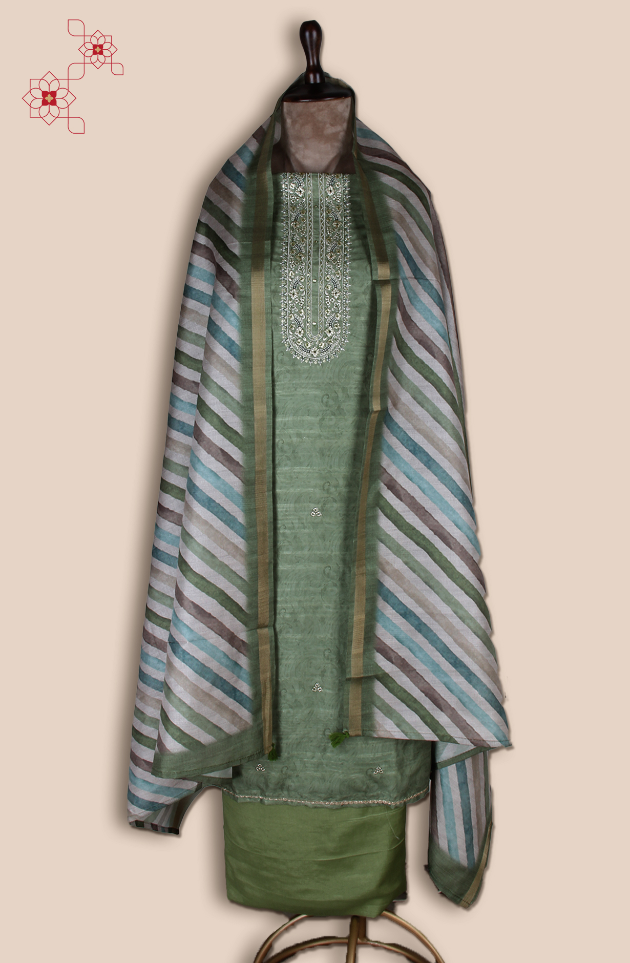 Green Modal Silk Unstitched Salwar Suit - 838-2159