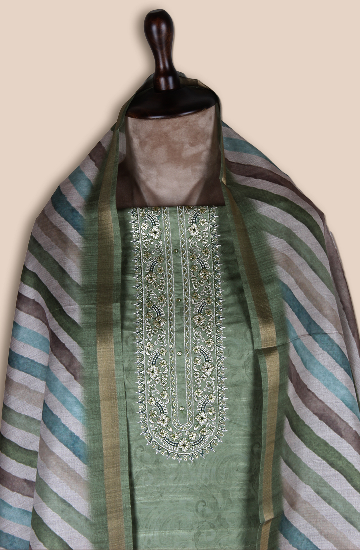 Green Modal Silk Unstitched Salwar Suit - 838-2159