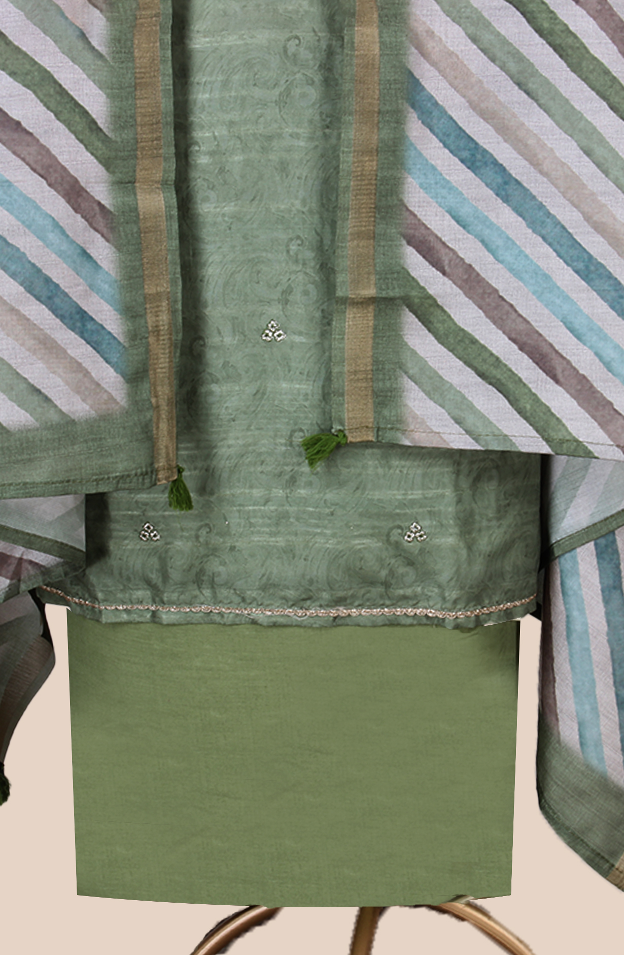 Green Modal Silk Unstitched Salwar Suit - 838-2159