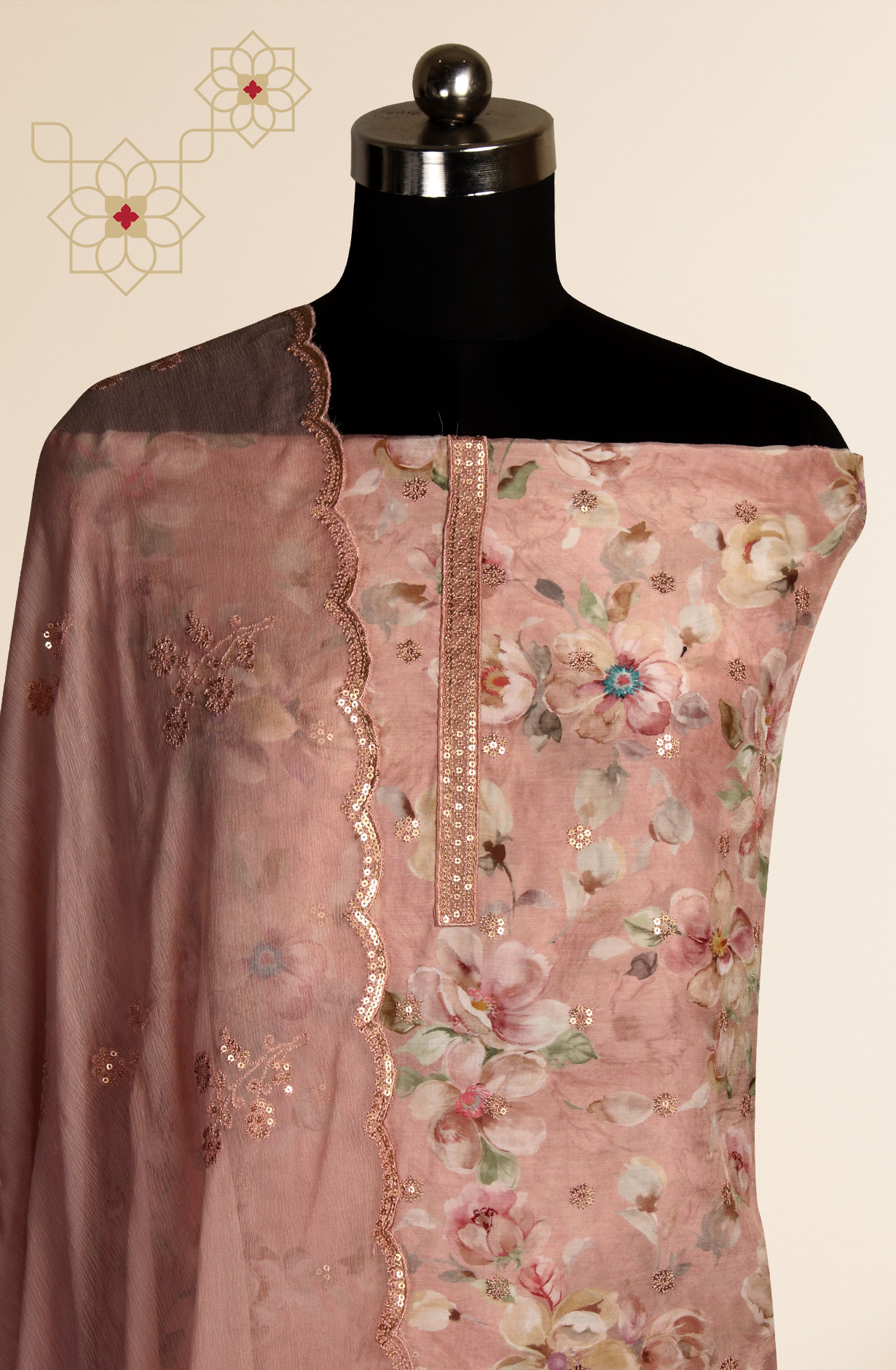 Pink Beautiful Muslin Unstitched Salwar Suit with Chiffon Dupatta - 838-269C