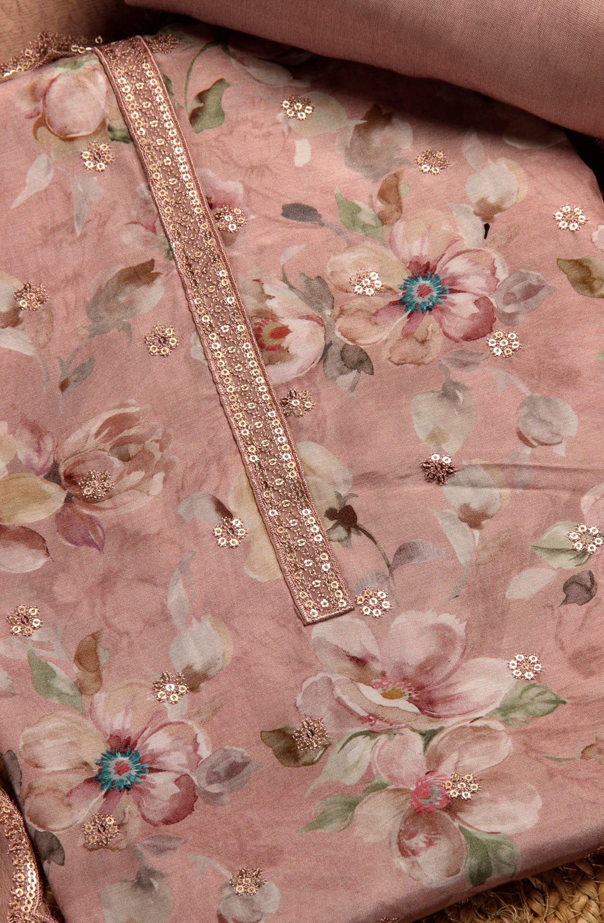 Pink Beautiful Muslin Unstitched Salwar Suit with Chiffon Dupatta - 838-269C