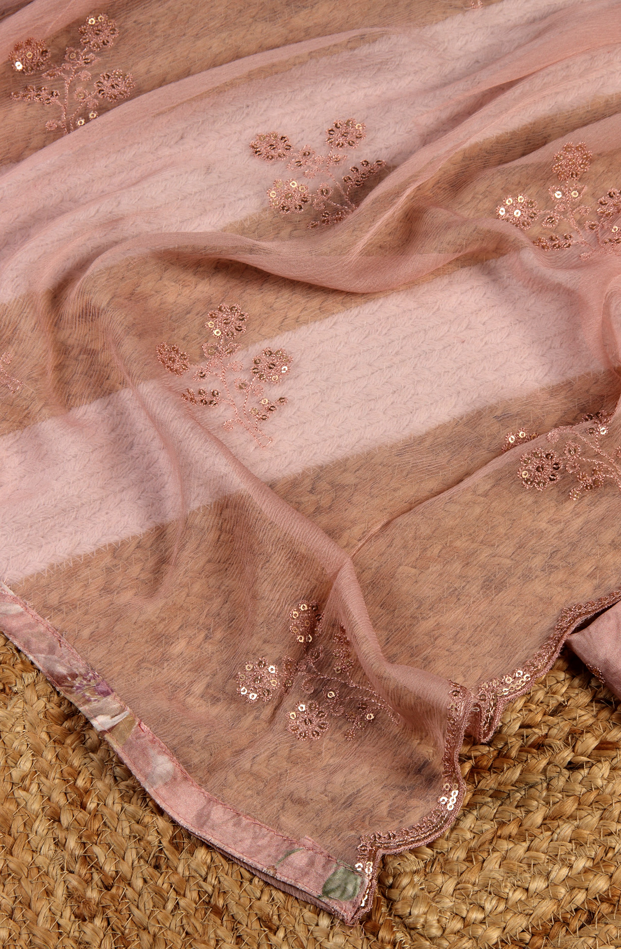 Pink Beautiful Muslin Unstitched Salwar Suit with Chiffon Dupatta - 838-269C