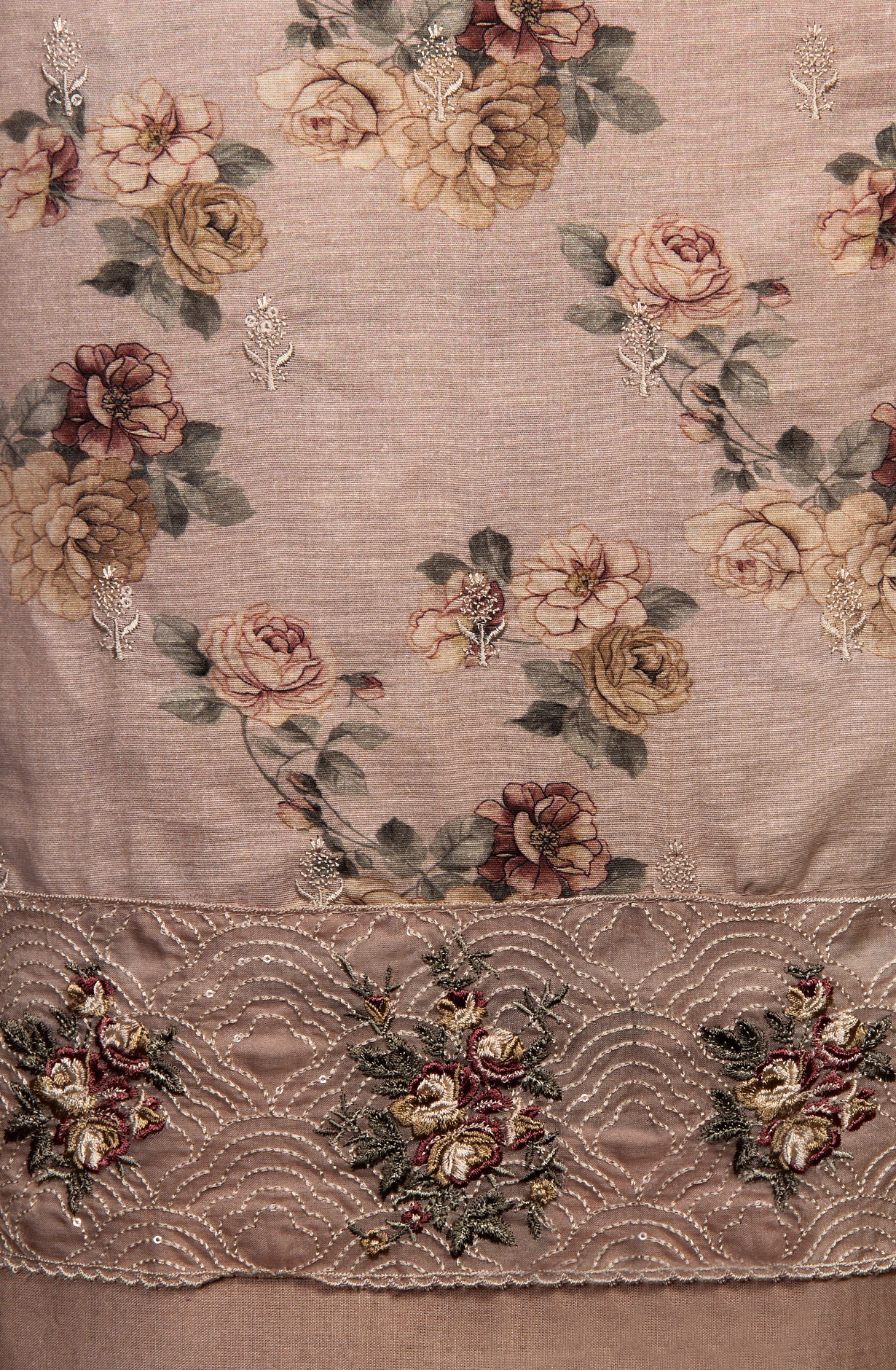 Beige Beautiful Cotton Unstitched Salwar Suit with Chiffon Dupatta - 838-276B