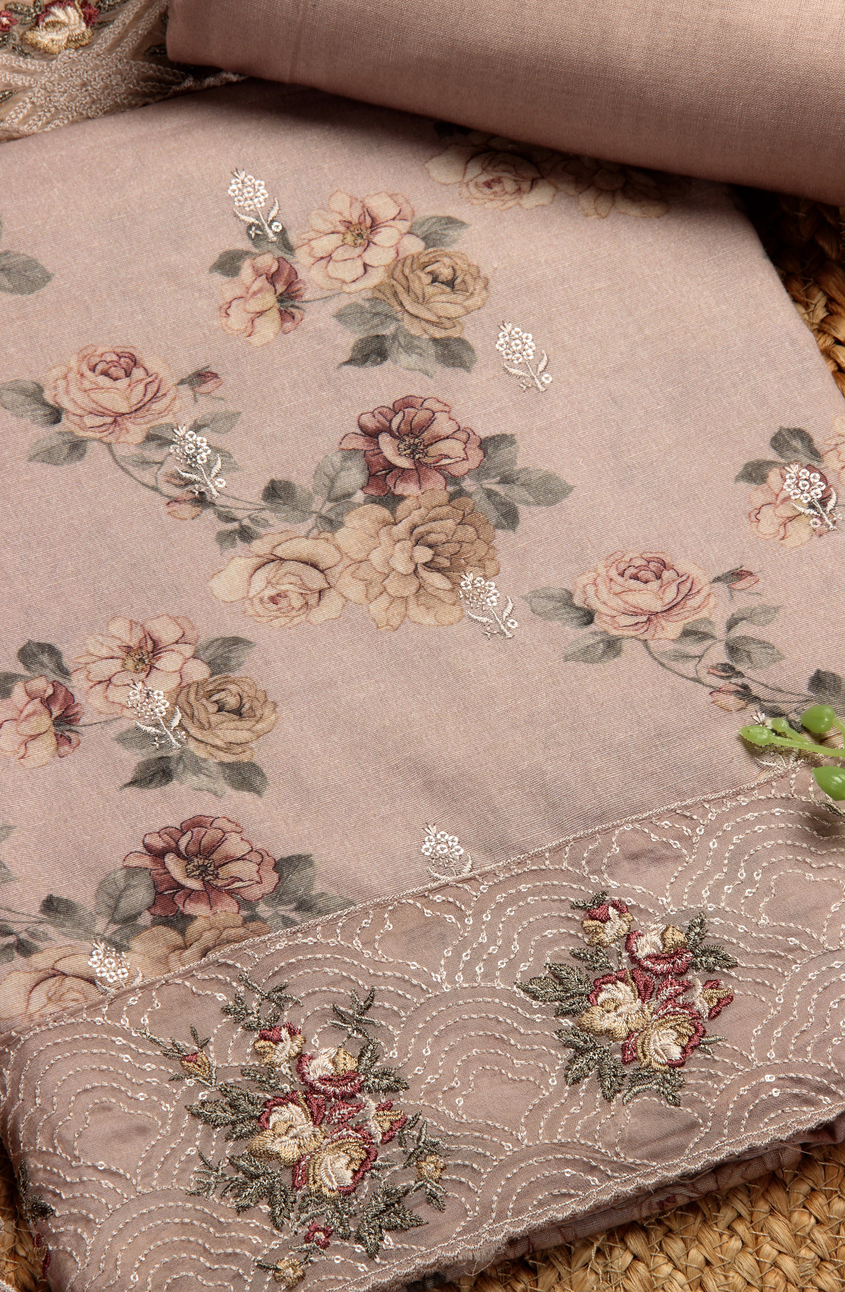 Beige Beautiful Cotton Unstitched Salwar Suit with Chiffon Dupatta - 838-276B