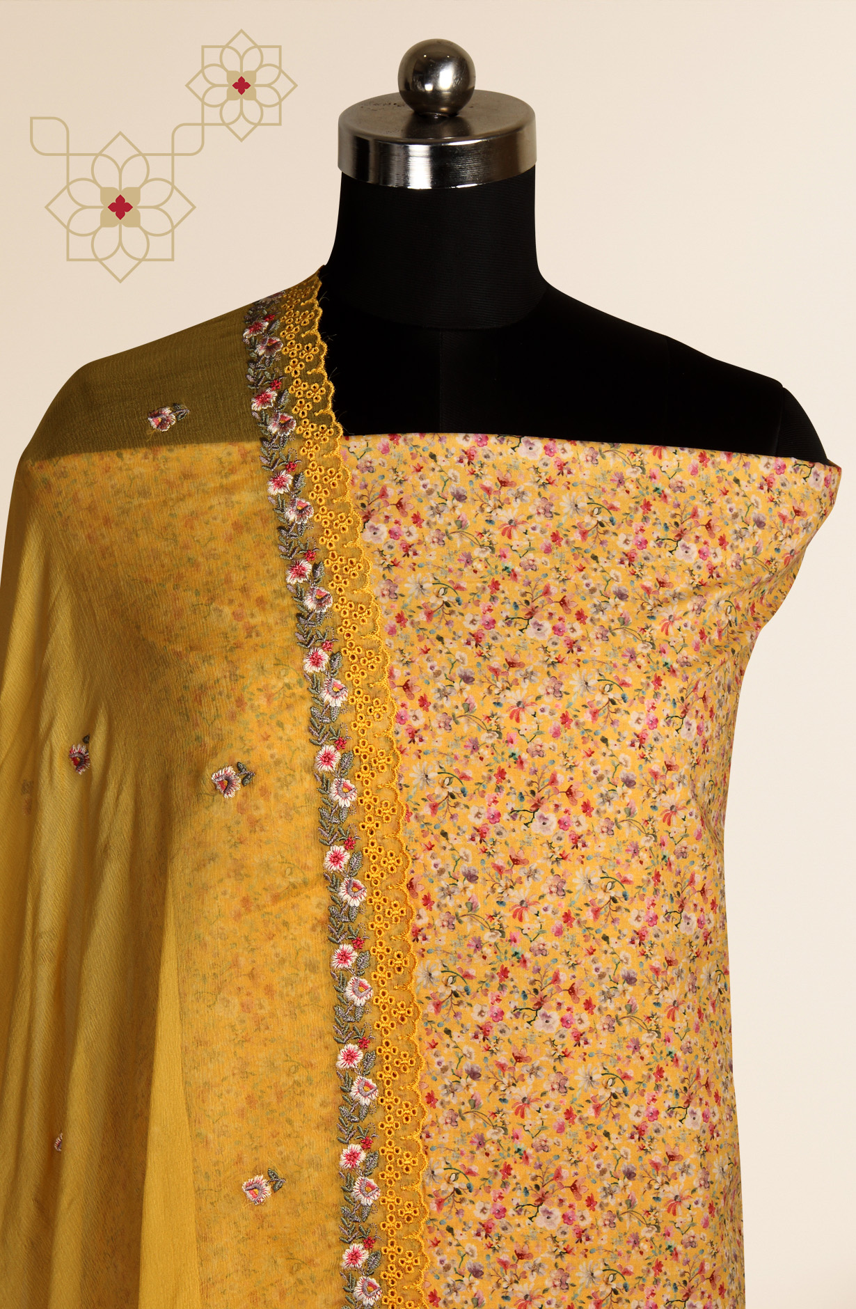 Mustard Beautiful Cotton Unstitched Salwar Suit with Chiffon Dupatta - 838-289B