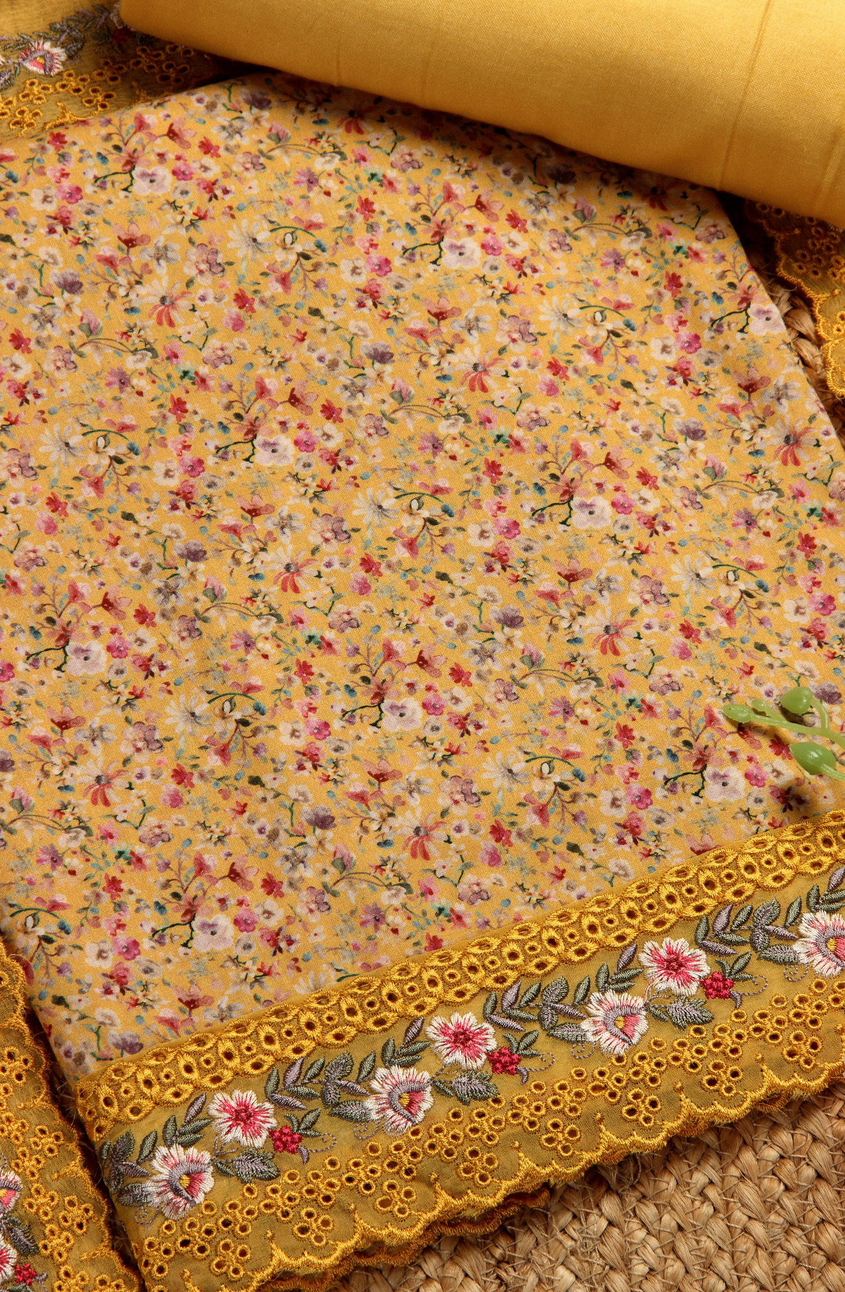 Mustard Beautiful Cotton Unstitched Salwar Suit with Chiffon Dupatta - 838-289B