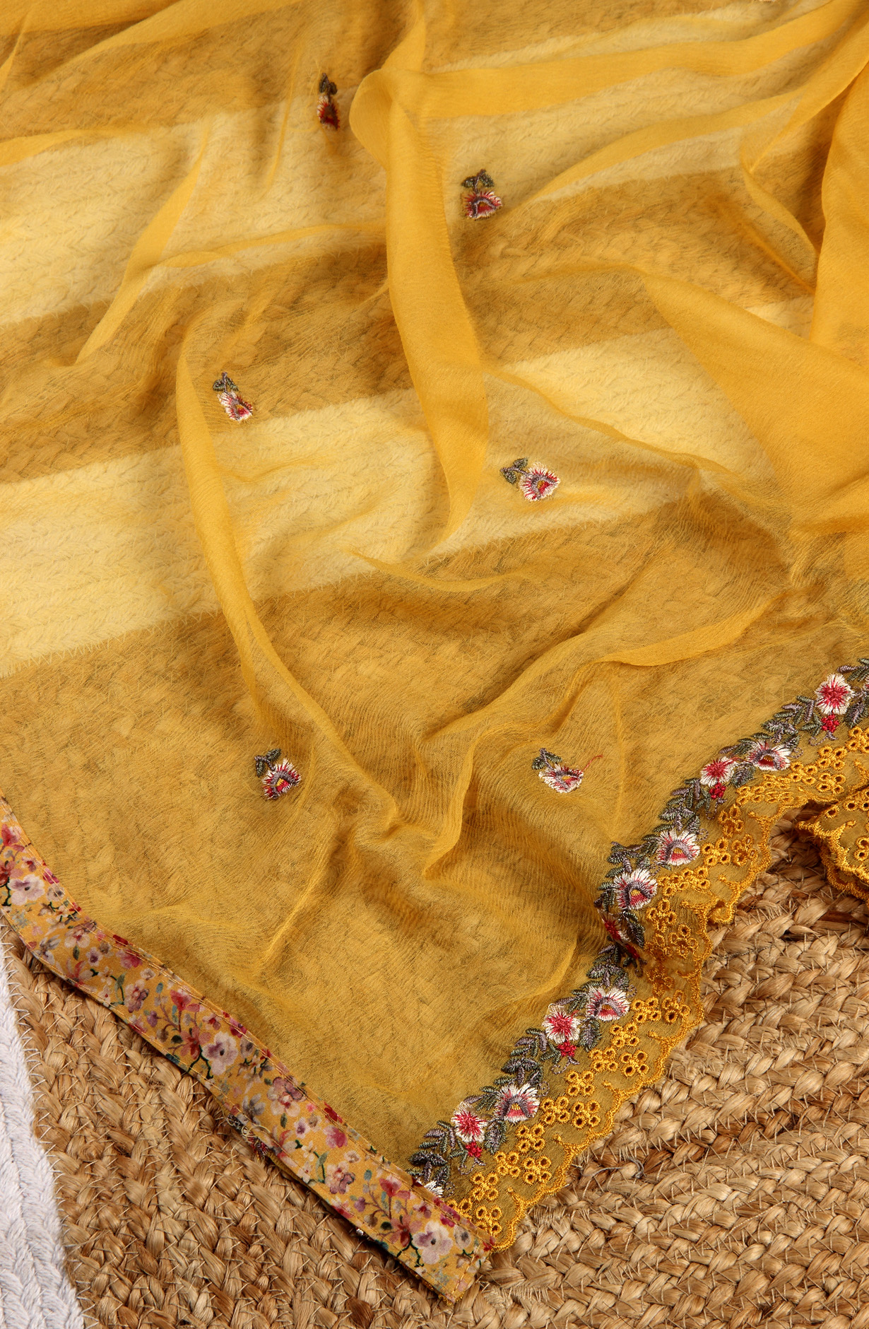 Mustard Beautiful Cotton Unstitched Salwar Suit with Chiffon Dupatta - 838-289B