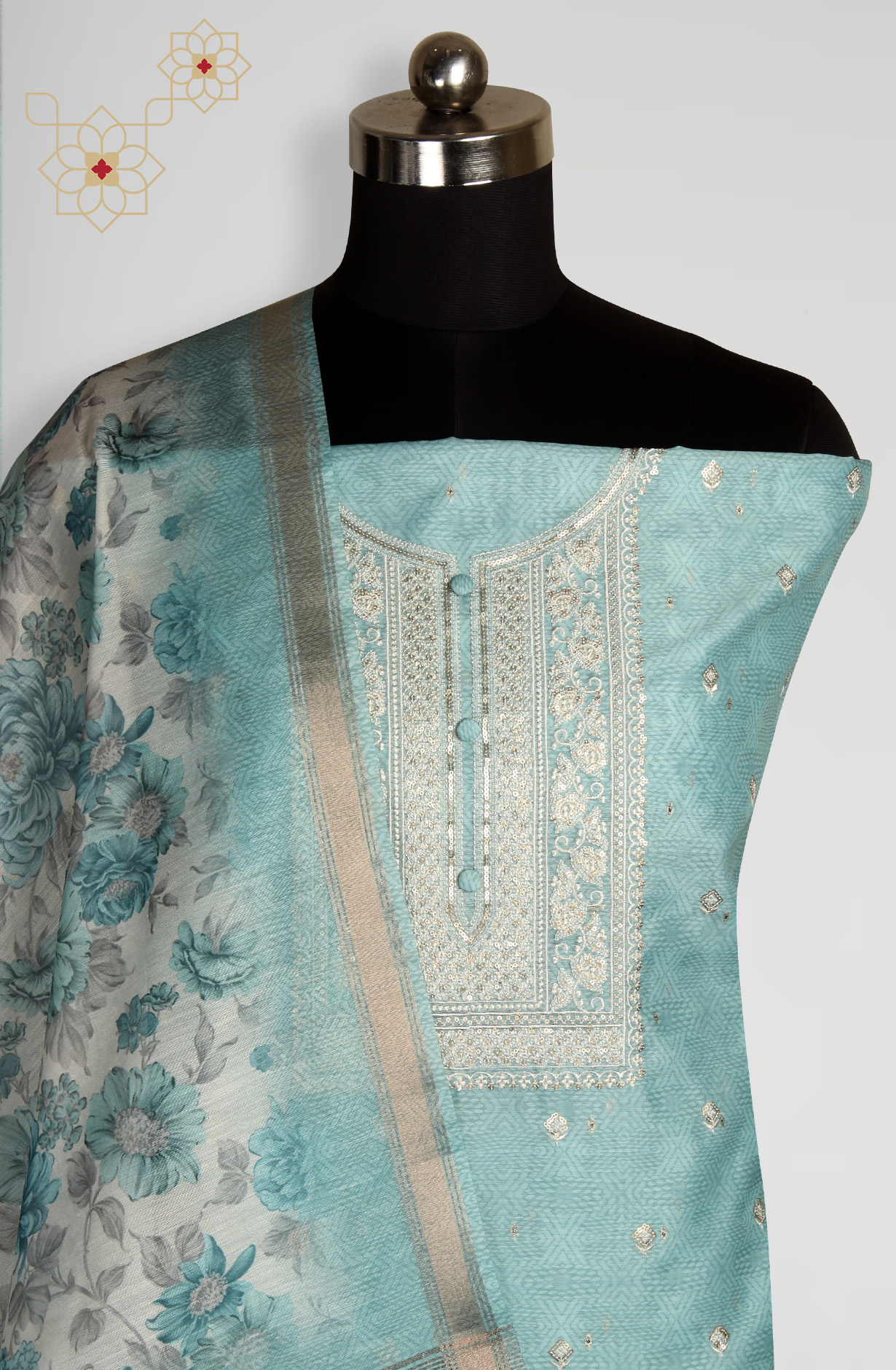 Sea Green Chanderi Festive Unstitched Salwar Kameez - 838-314A