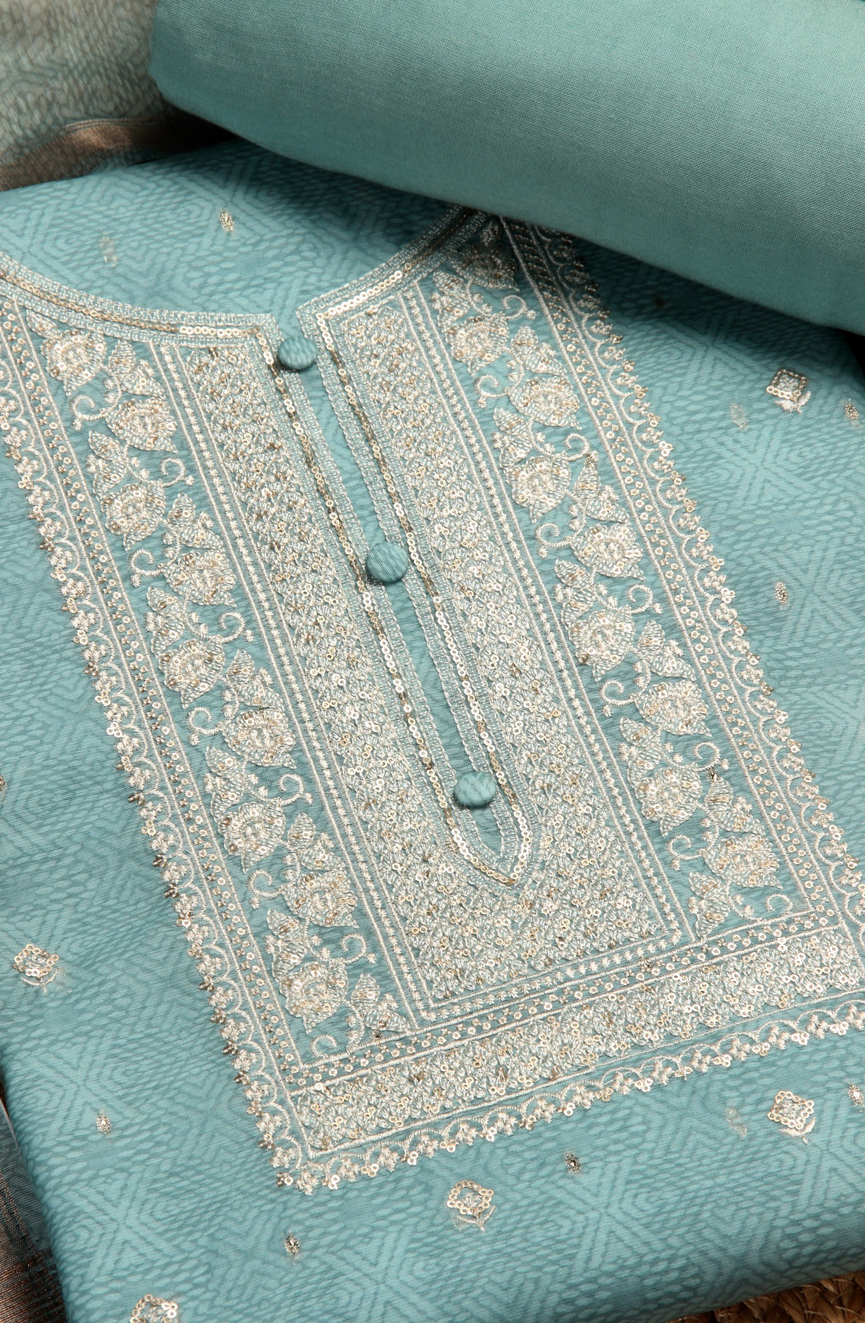 Sea Green Chanderi Festive Unstitched Salwar Kameez - 838-314A