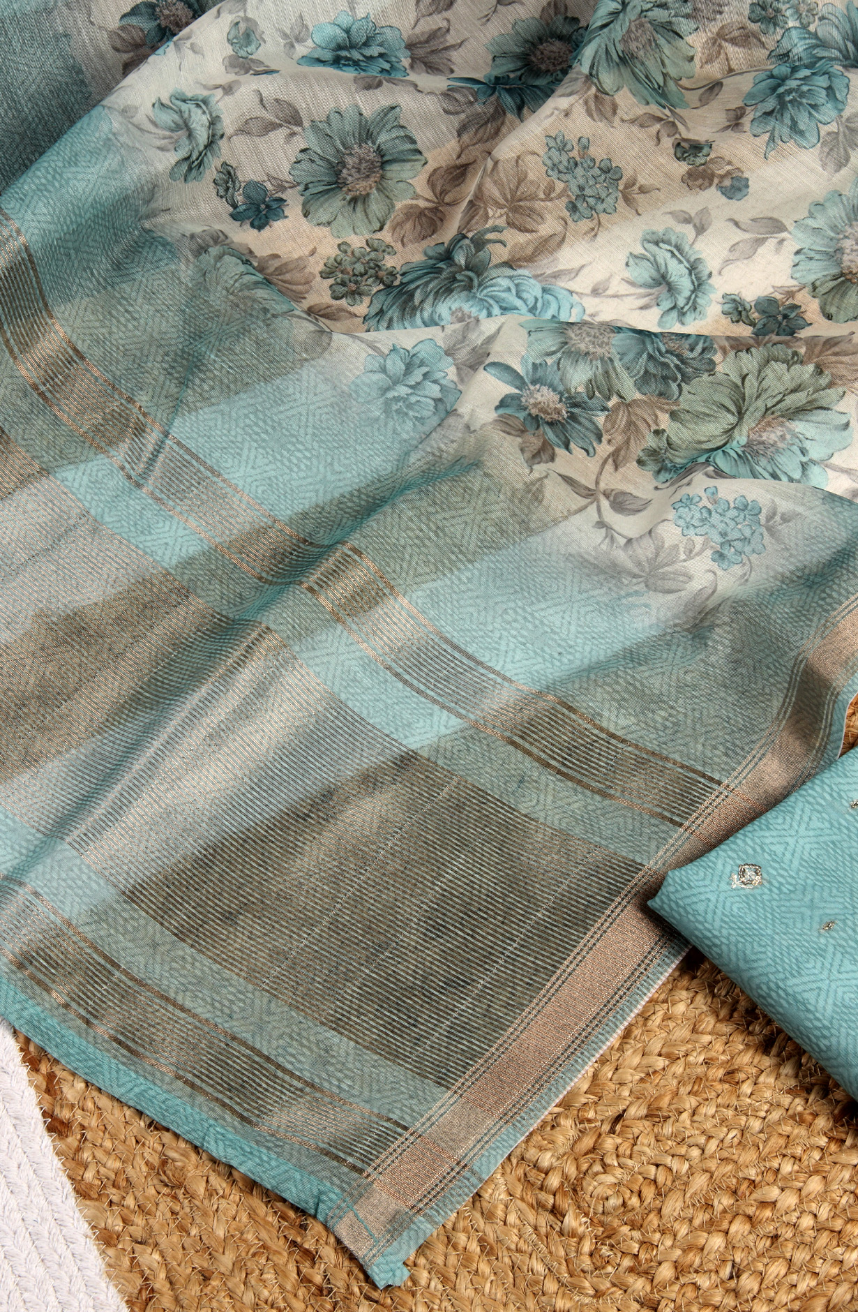 Sea Green Chanderi Festive Unstitched Salwar Kameez - 838-314A