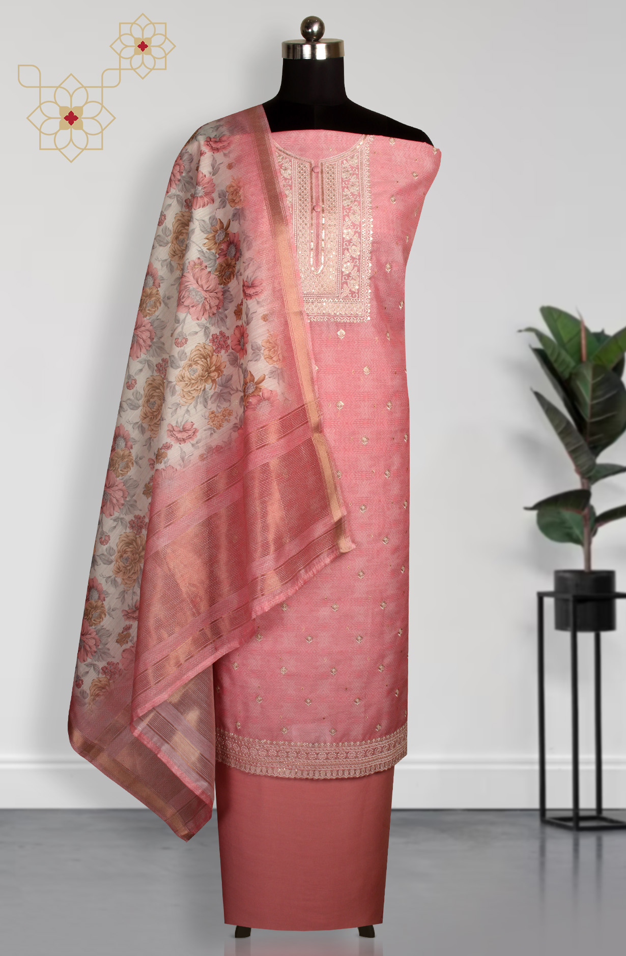 Pink Chanderi Festive Unstitched Salwar Kameez - 838-314C