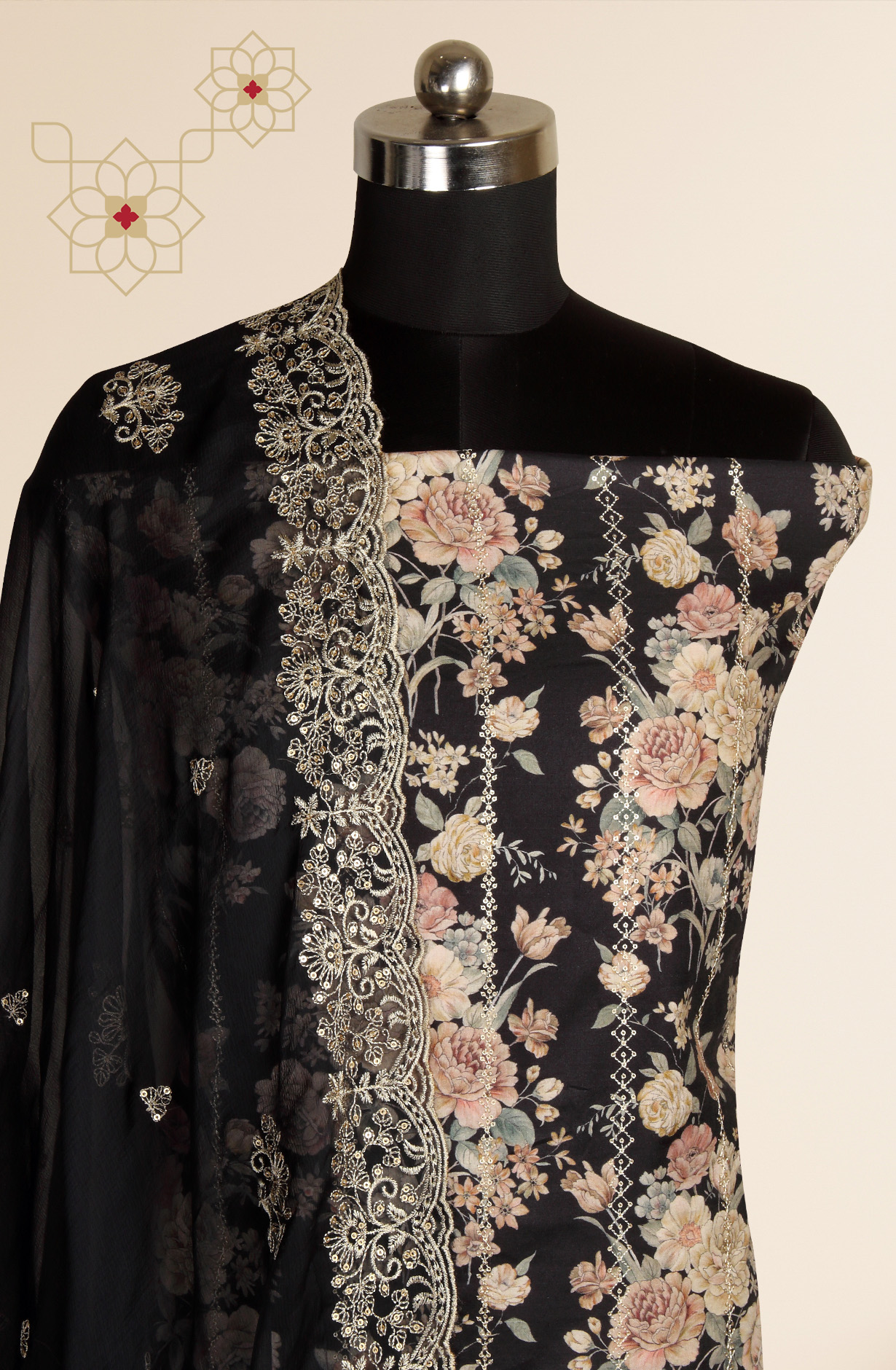 Black Beautiful Modal Unstitched Salwar Suit with Chiffon Dupatta - 838-334