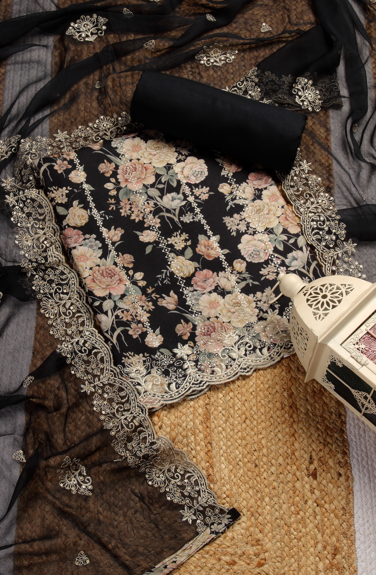 Black Beautiful Modal Unstitched Salwar Suit with Chiffon Dupatta - 838-334