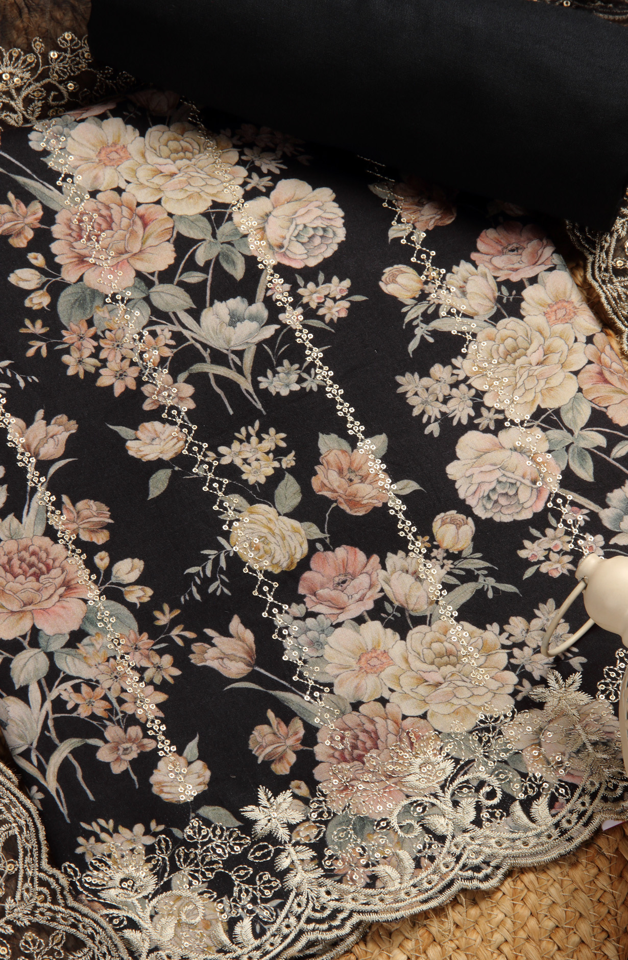 Black Beautiful Modal Unstitched Salwar Suit with Chiffon Dupatta - 838-334