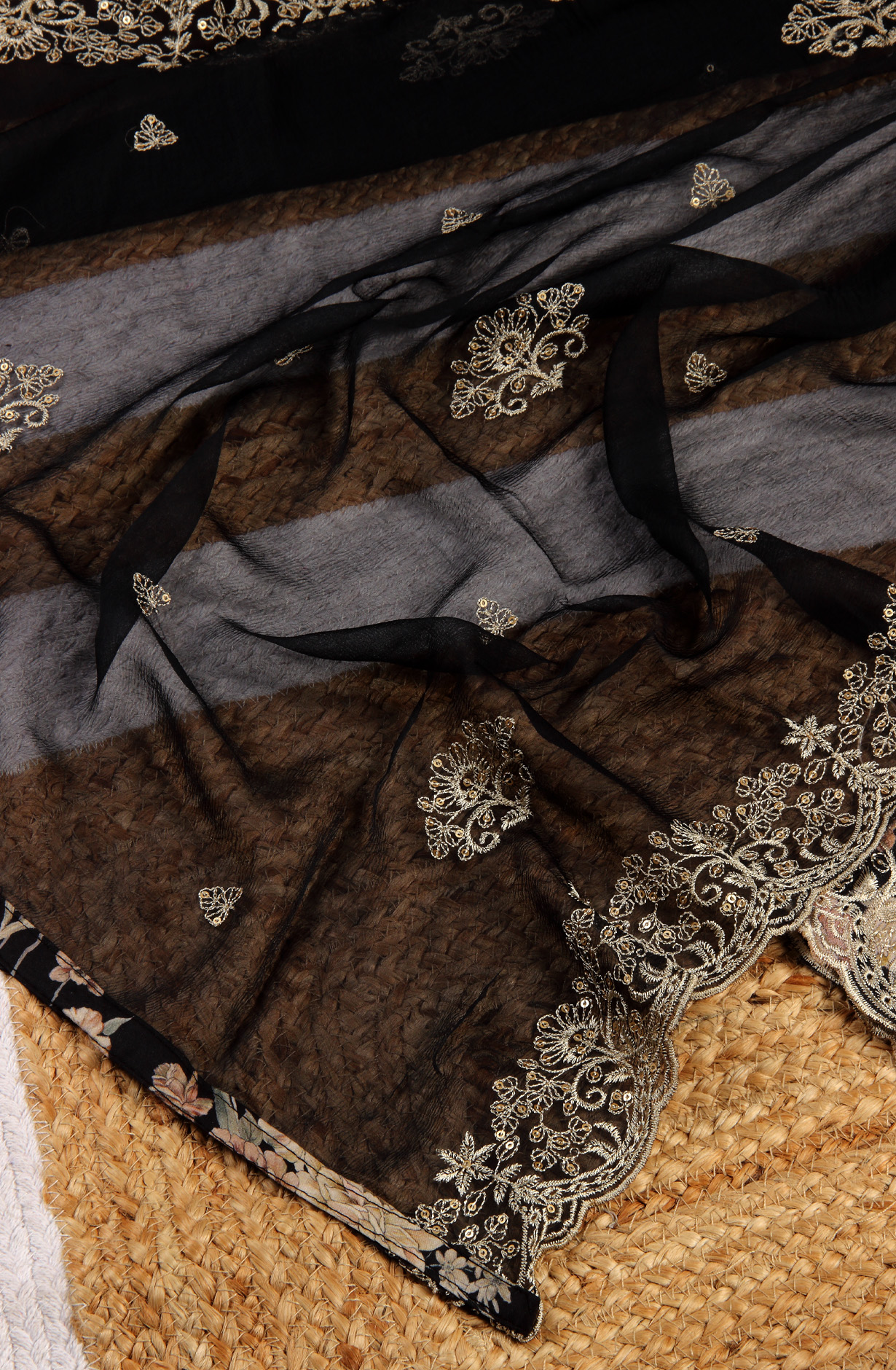 Black Beautiful Modal Unstitched Salwar Suit with Chiffon Dupatta - 838-334