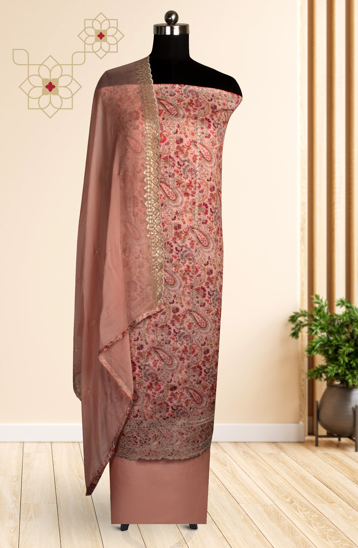 Pink Beautiful Modal Unstitched Salwar Suit with Chiffon Dupatta - 838-336A