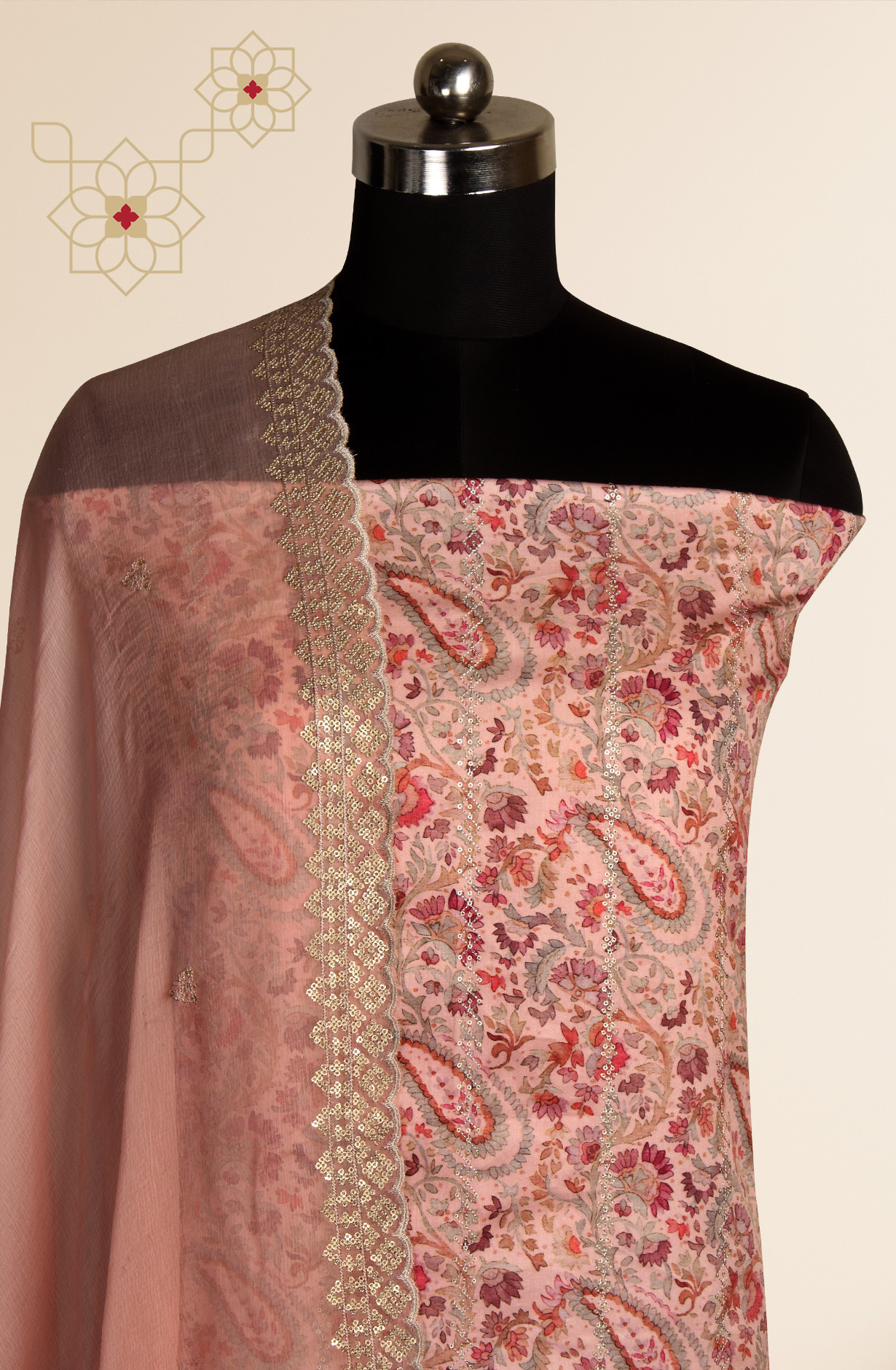 Pink Beautiful Modal Unstitched Salwar Suit with Chiffon Dupatta - 838-336A