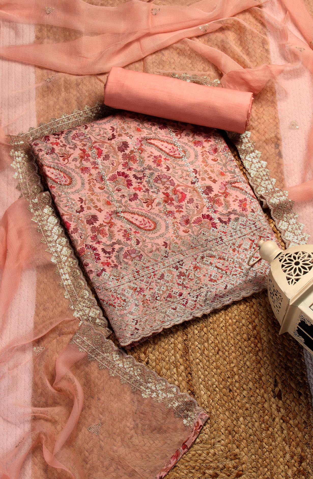 Pink Beautiful Modal Unstitched Salwar Suit with Chiffon Dupatta - 838-336A