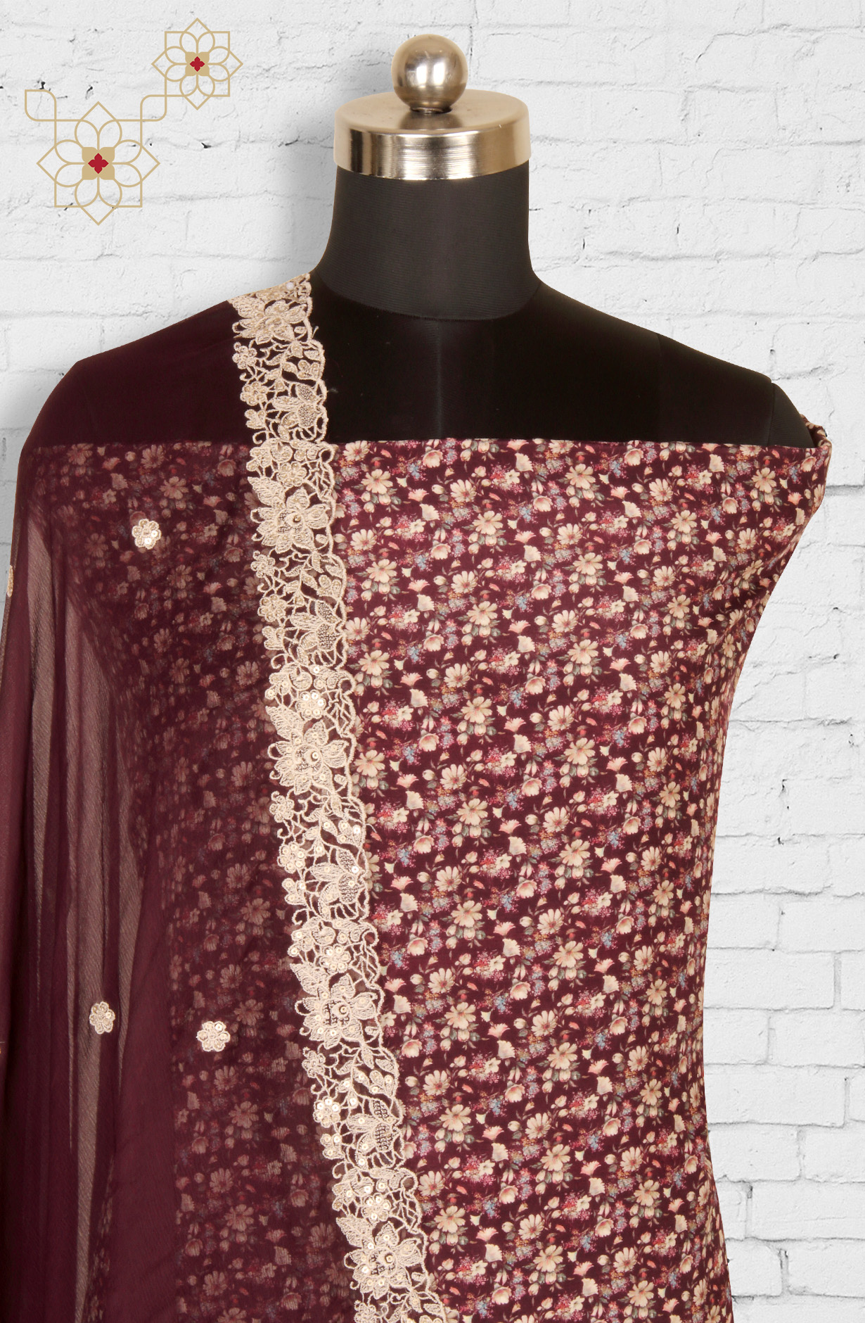 Wine Beautiful Muslin Salwar Suit with Chiffon Dupatta - 838-342