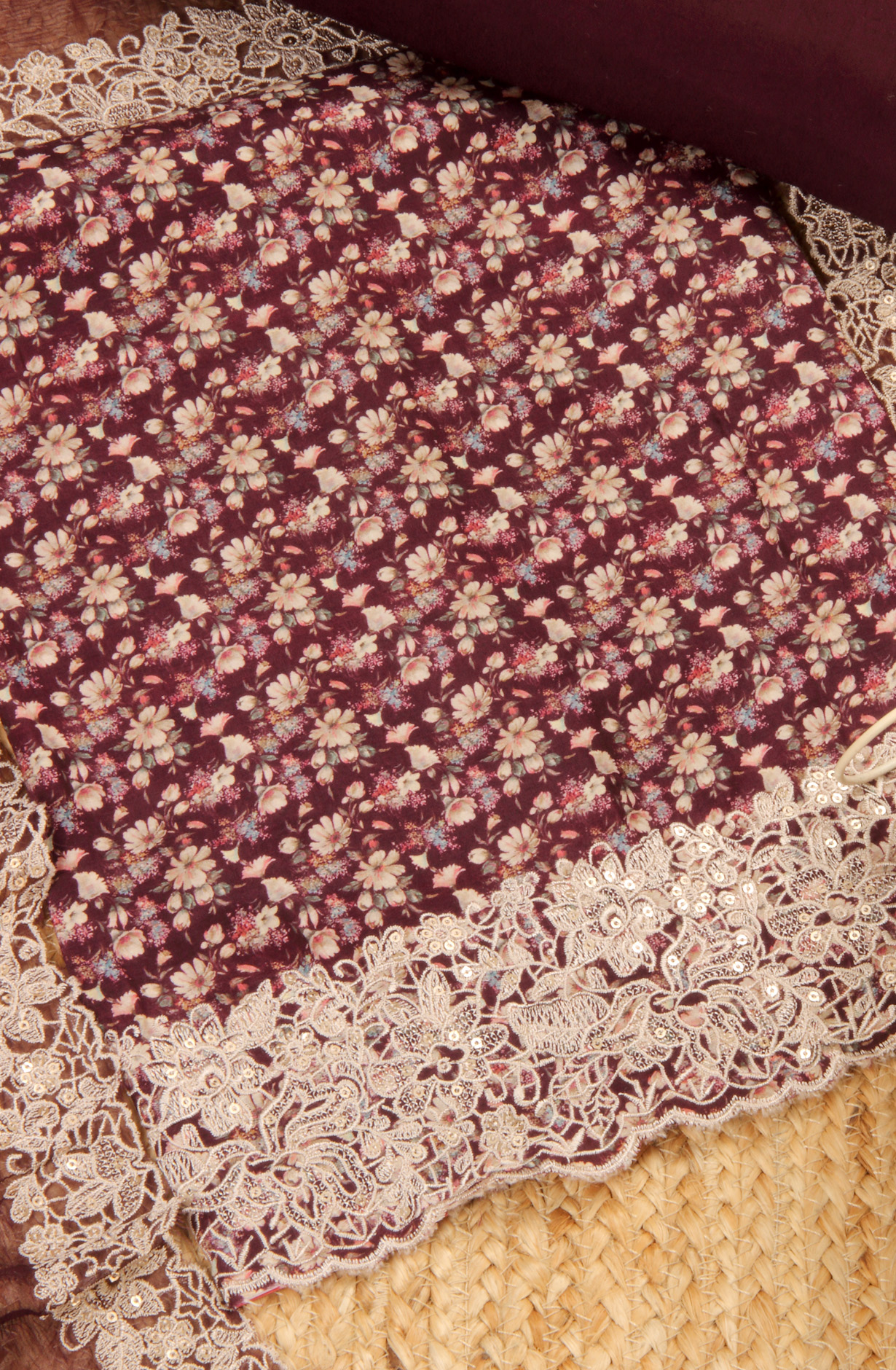 Wine Beautiful Muslin Salwar Suit with Chiffon Dupatta - 838-342