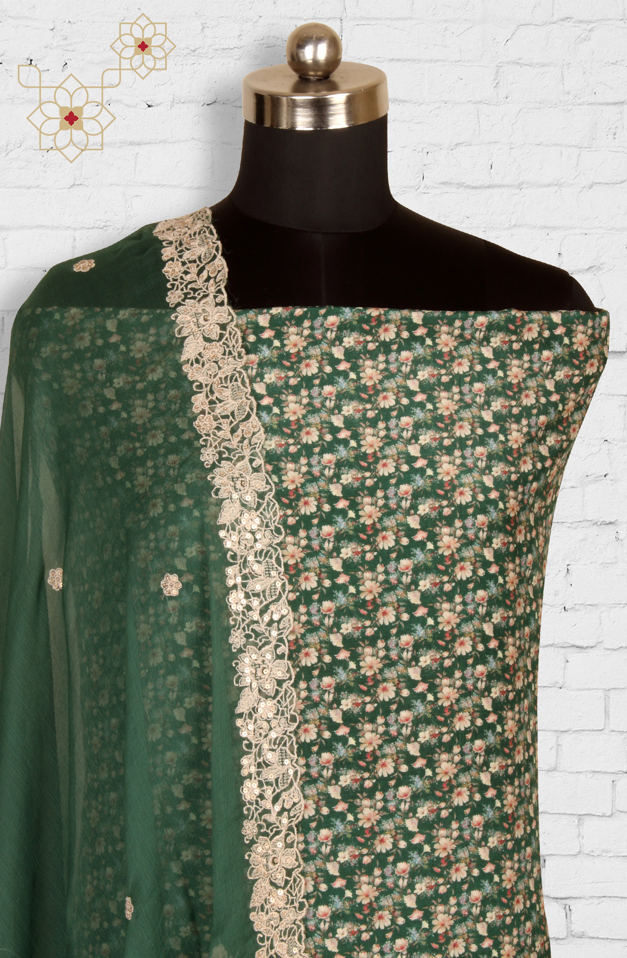 Bottle Green Beautiful Muslin Salwar Suit with Chiffon Dupatta - 838-342A
