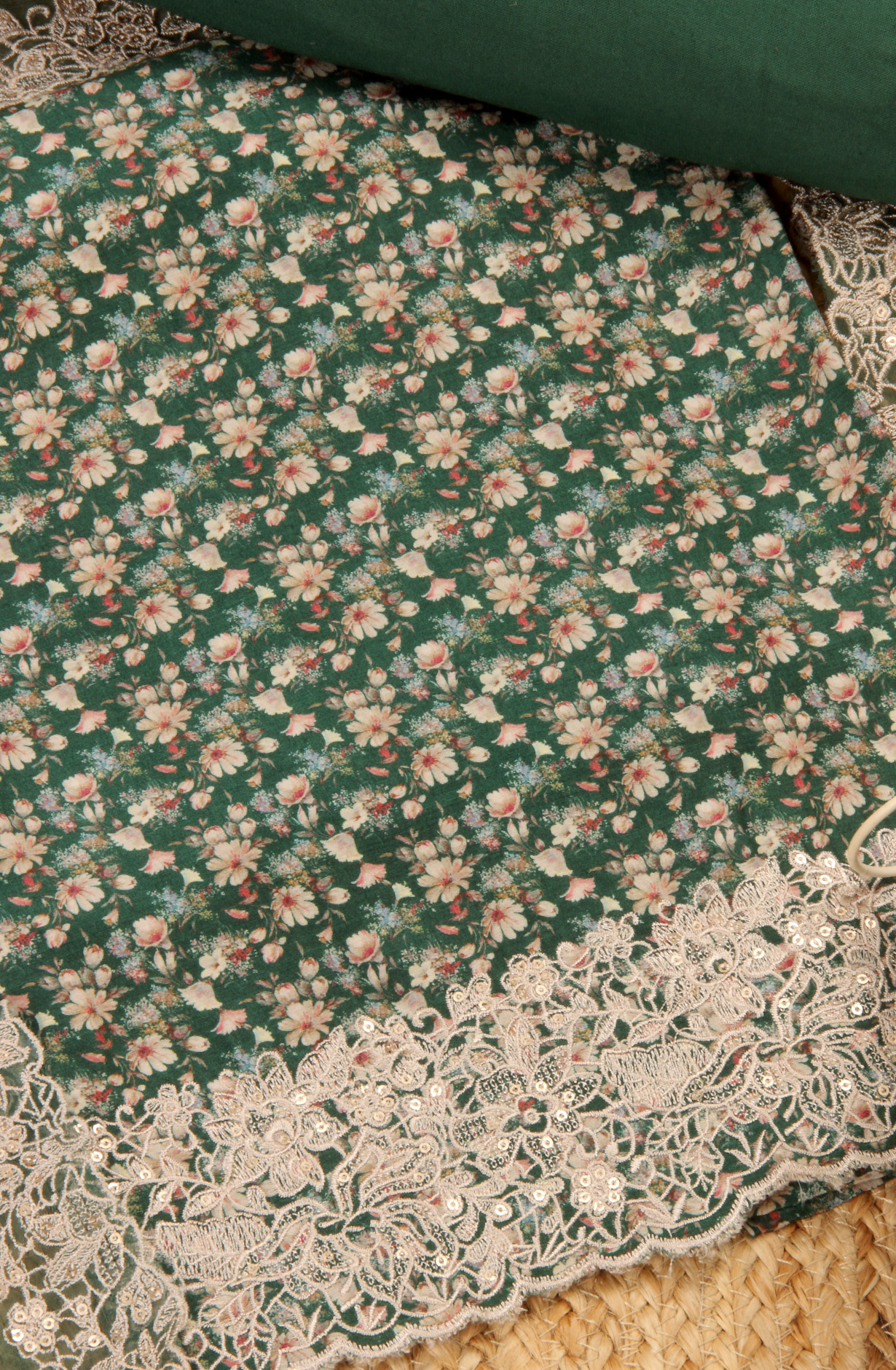 Bottle Green Beautiful Muslin Salwar Suit with Chiffon Dupatta - 838-342A