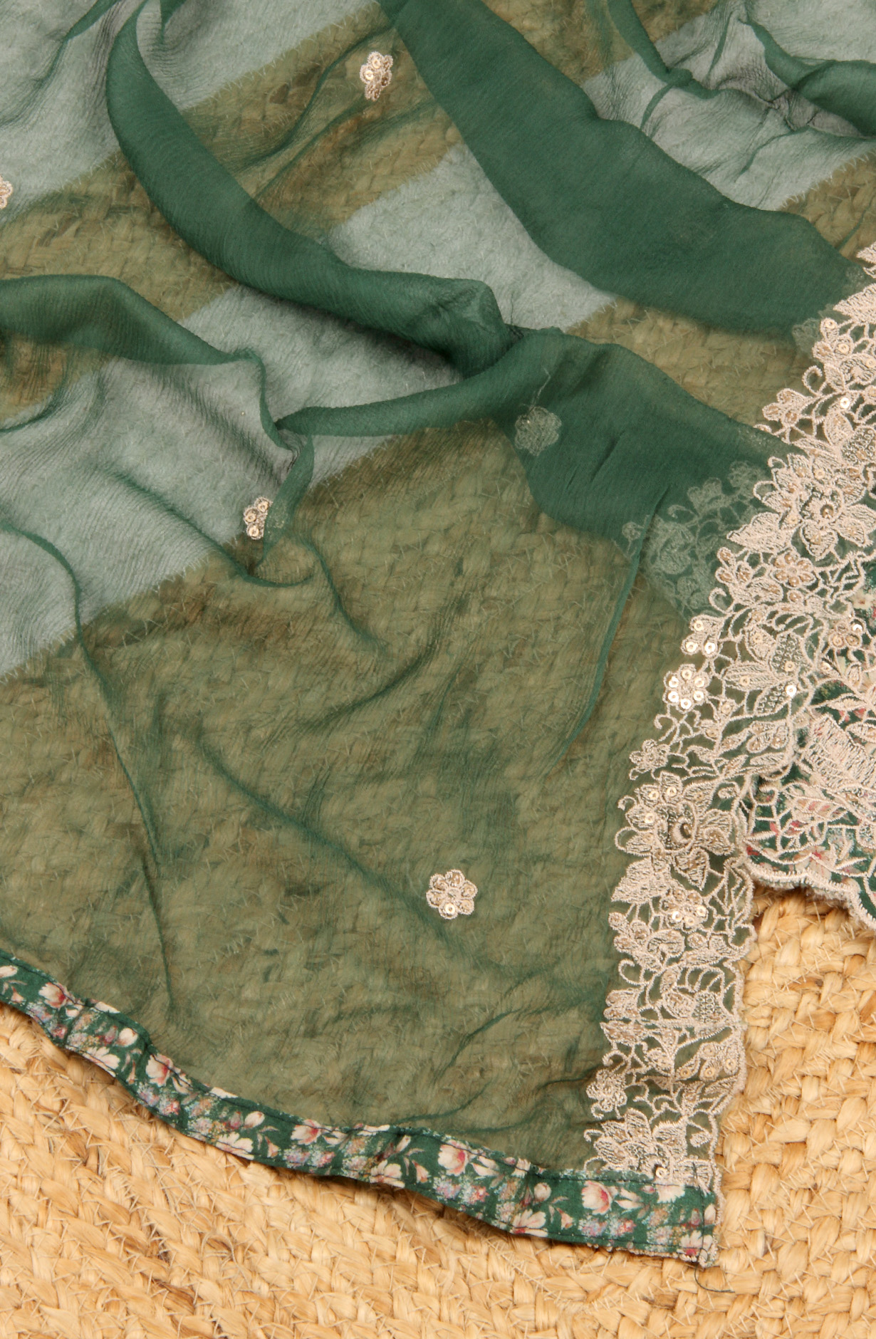 Bottle Green Beautiful Muslin Salwar Suit with Chiffon Dupatta - 838-342A