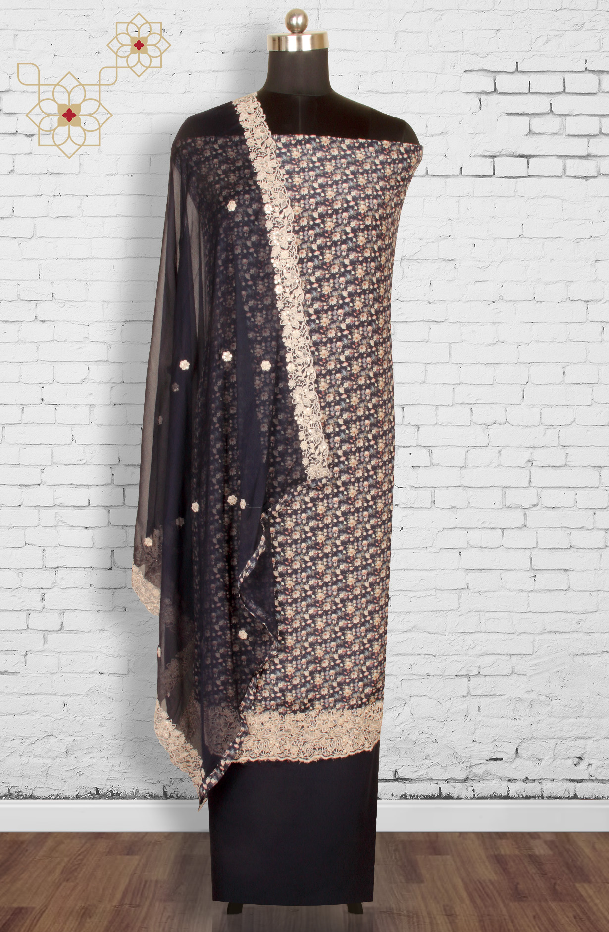 Blue Beautiful Muslin Salwar Suit with Chiffon Dupatta - 838-342B