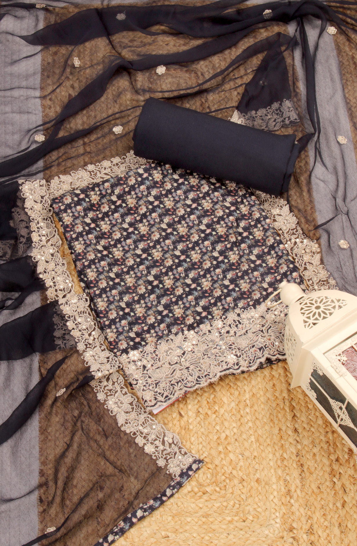 Blue Beautiful Muslin Salwar Suit with Chiffon Dupatta - 838-342B