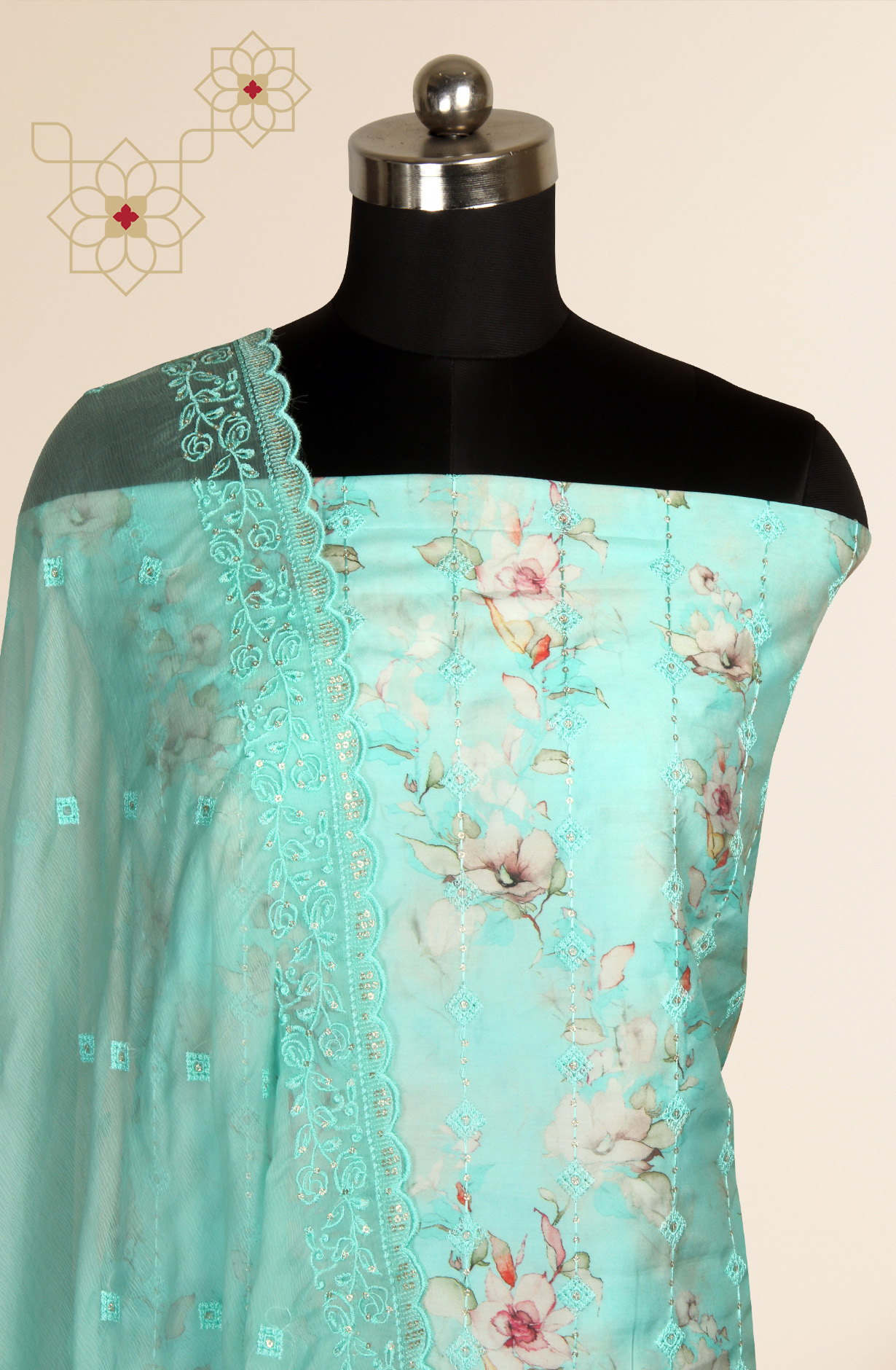 Sea Green Beautiful Modal Suit-set with Chiffon Dupatta - 838-4664