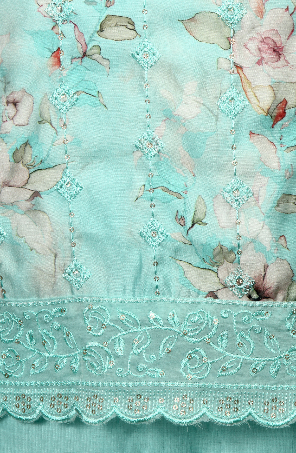 Sea Green Beautiful Modal Suit-set with Chiffon Dupatta - 838-4664