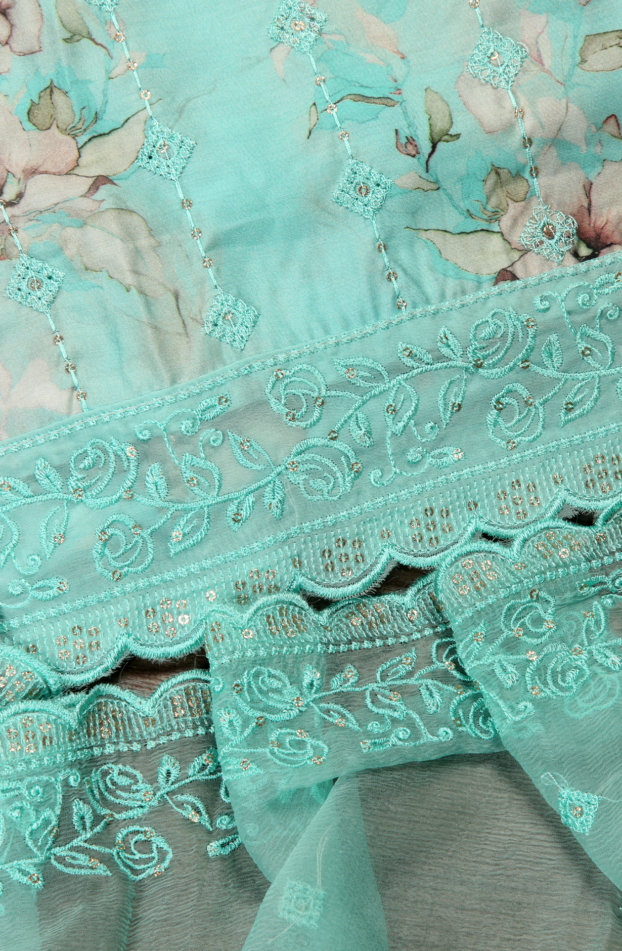Sea Green Beautiful Modal Suit-set with Chiffon Dupatta - 838-4664