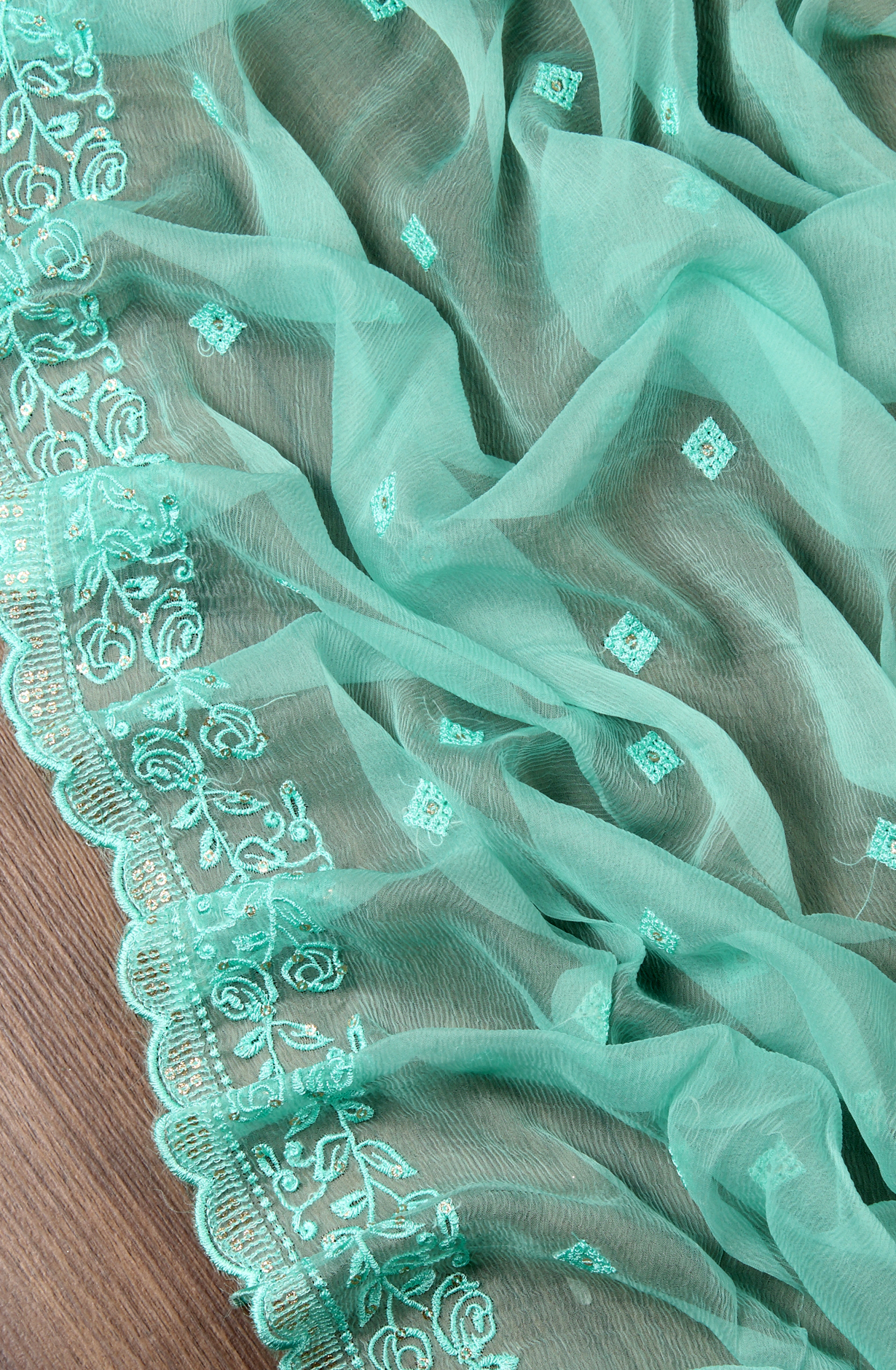 Sea Green Beautiful Modal Suit-set with Chiffon Dupatta - 838-4664