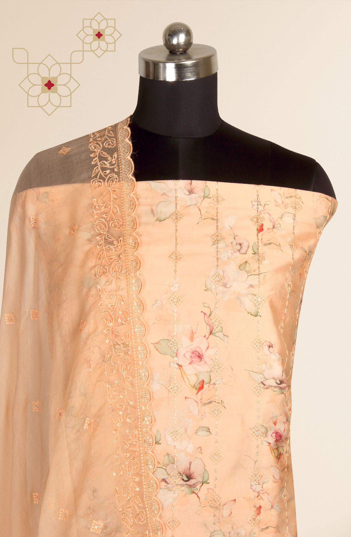 Peach Beautiful Modal Suit-set with Chiffon Dupatta - 838-4664A