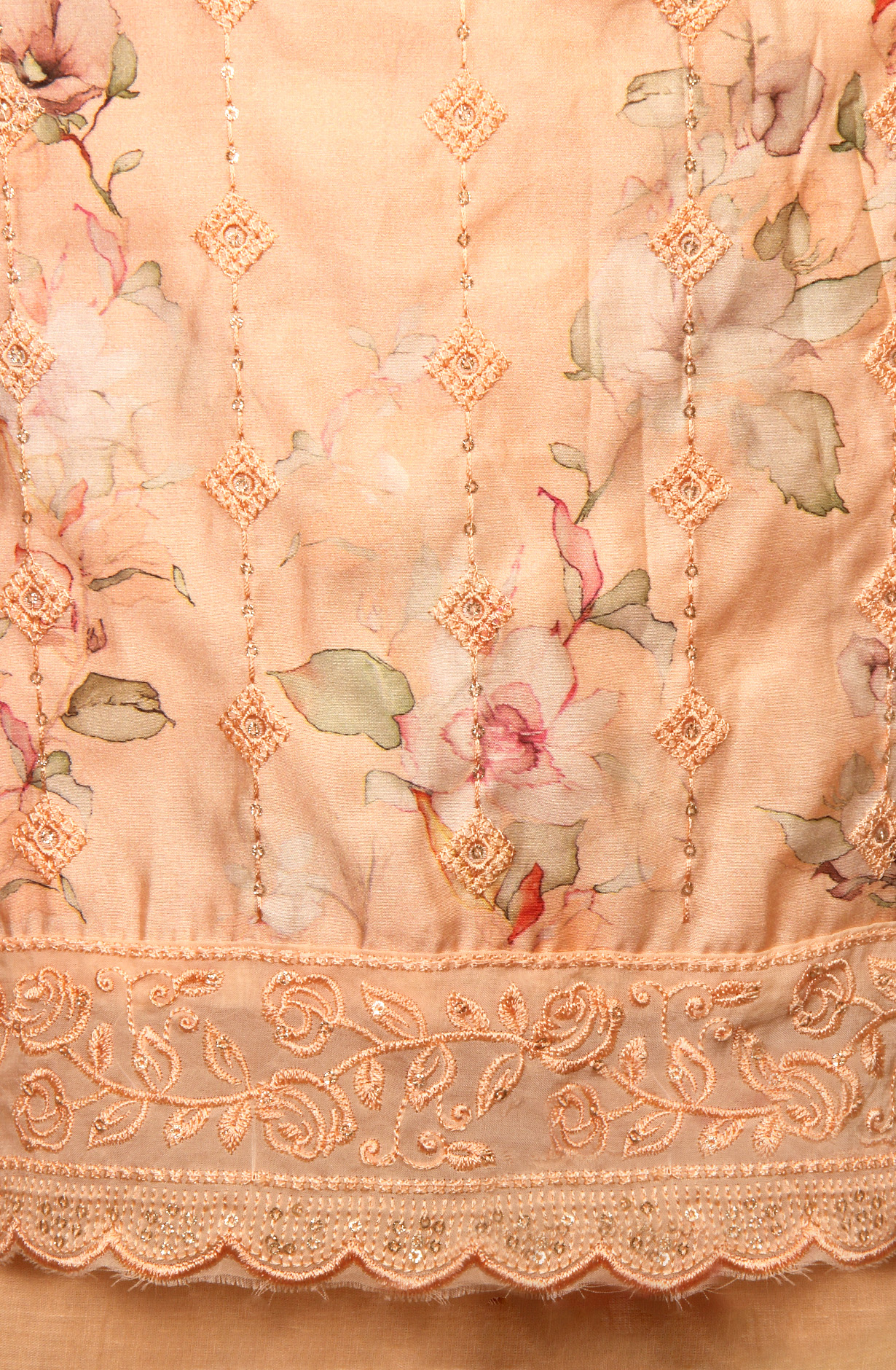 Peach Beautiful Modal Suit-set with Chiffon Dupatta - 838-4664A