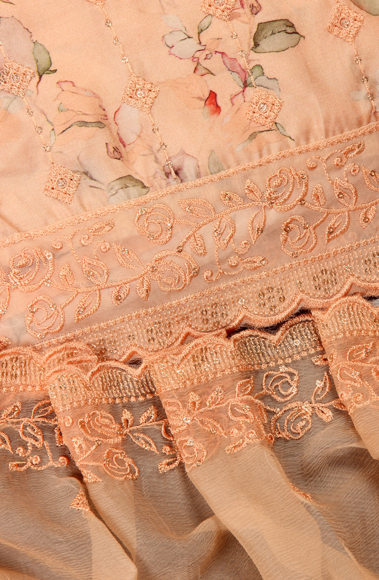 Peach Beautiful Modal Suit-set with Chiffon Dupatta - 838-4664A