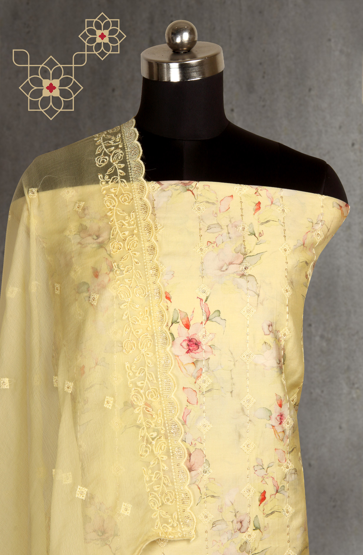 Yellow Beautiful Modal Suit-set with Chiffon Dupatta - 838-4664B