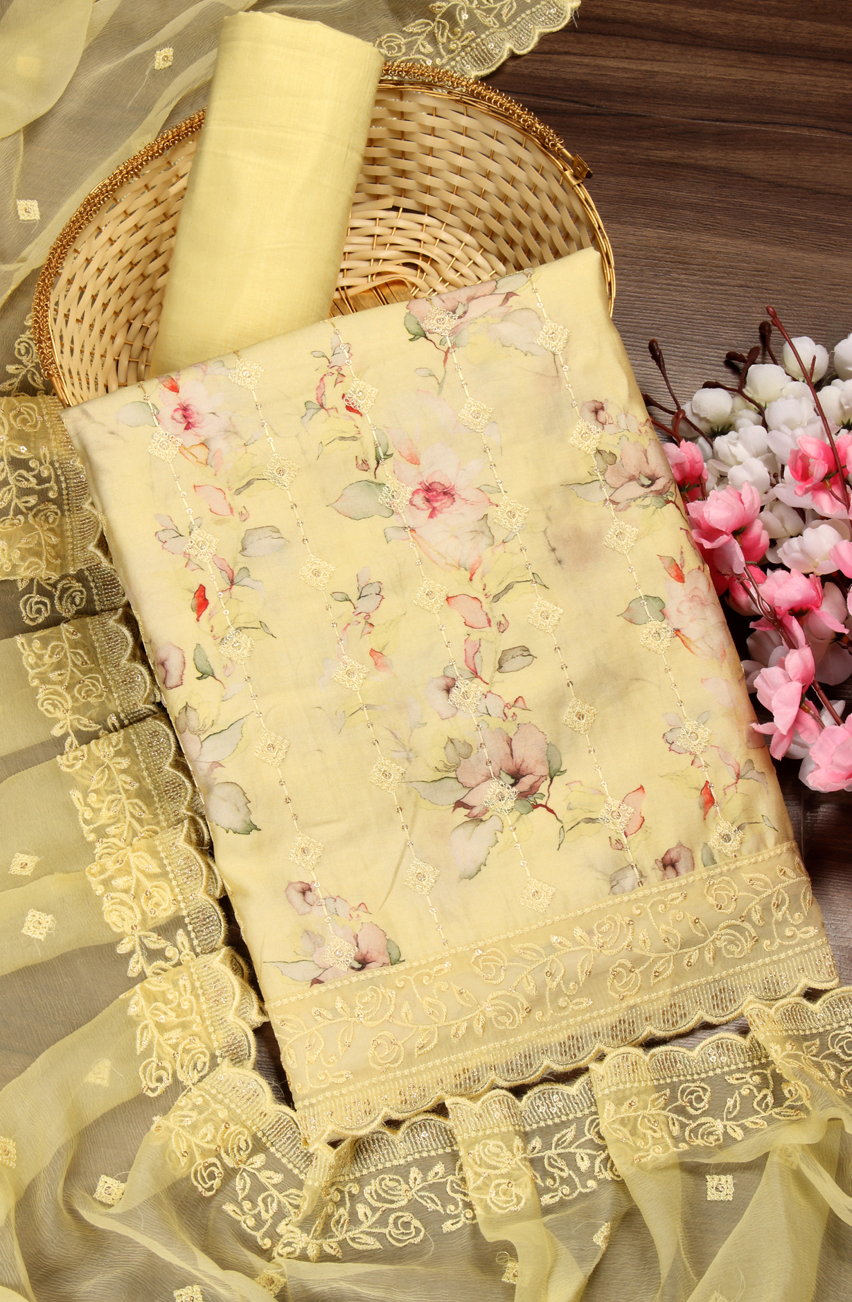 Yellow Beautiful Modal Suit-set with Chiffon Dupatta - 838-4664B