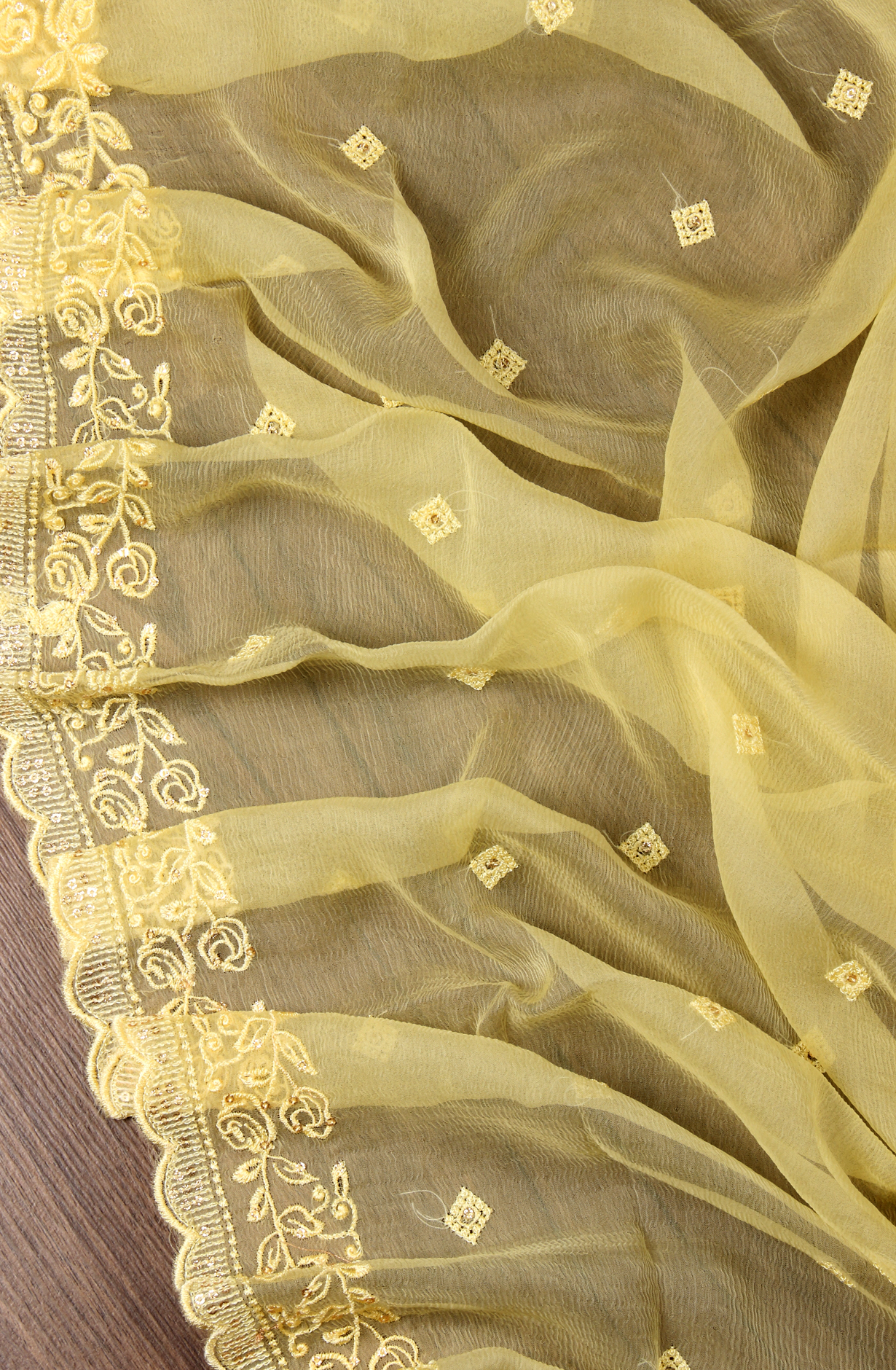 Yellow Beautiful Modal Suit-set with Chiffon Dupatta - 838-4664B