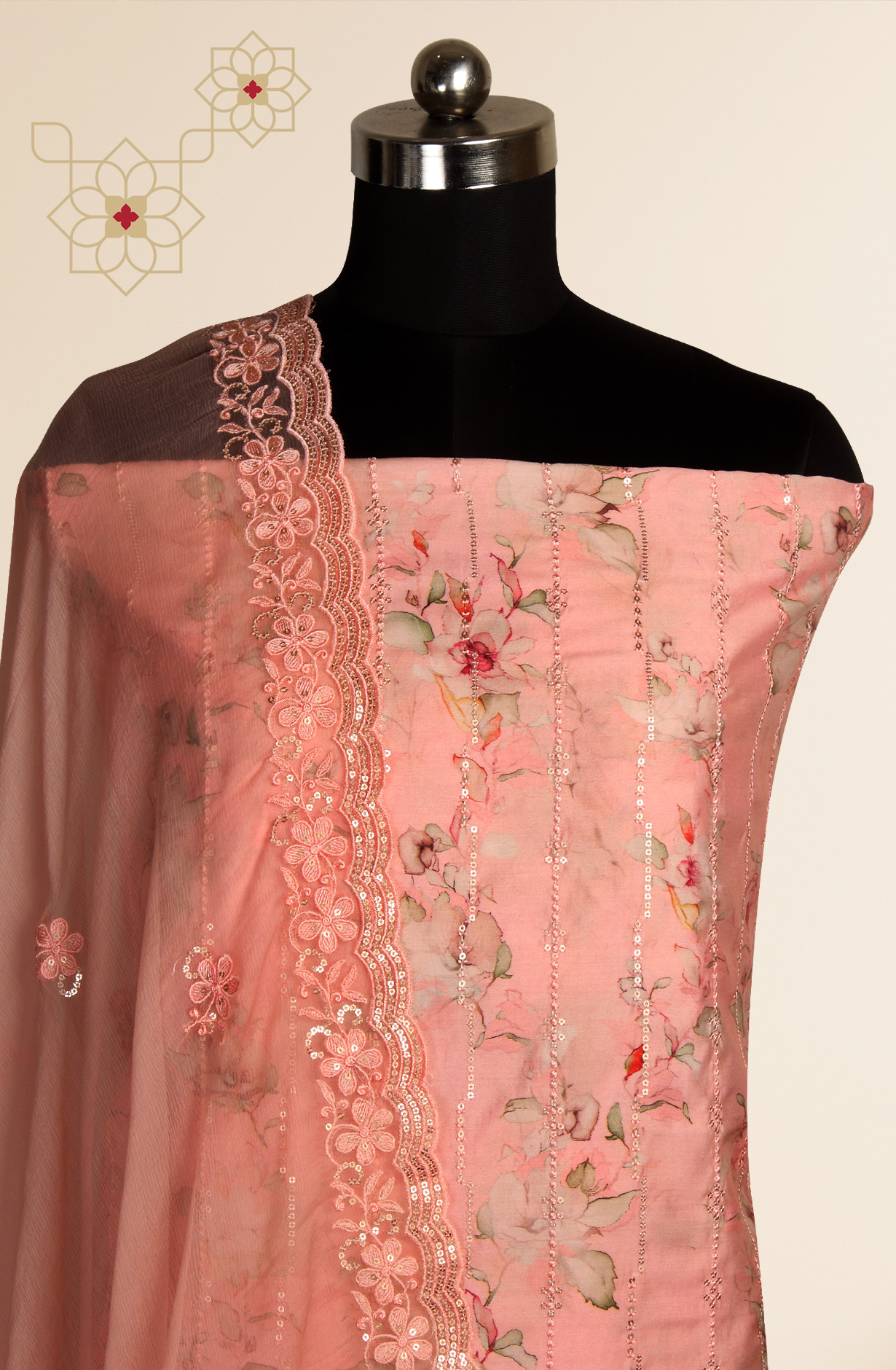 Pink Beautiful Modal Unstitched Salwar Suit with Chiffon Dupatta - 838-4664C