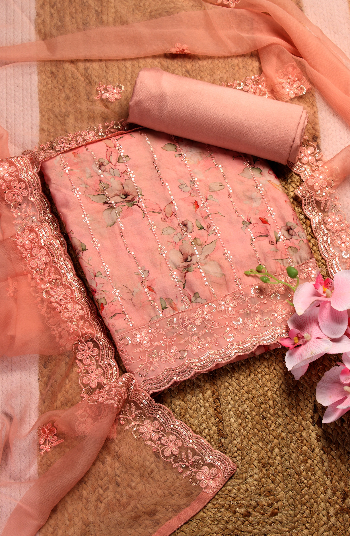 Pink Beautiful Modal Unstitched Salwar Suit with Chiffon Dupatta - 838-4664C