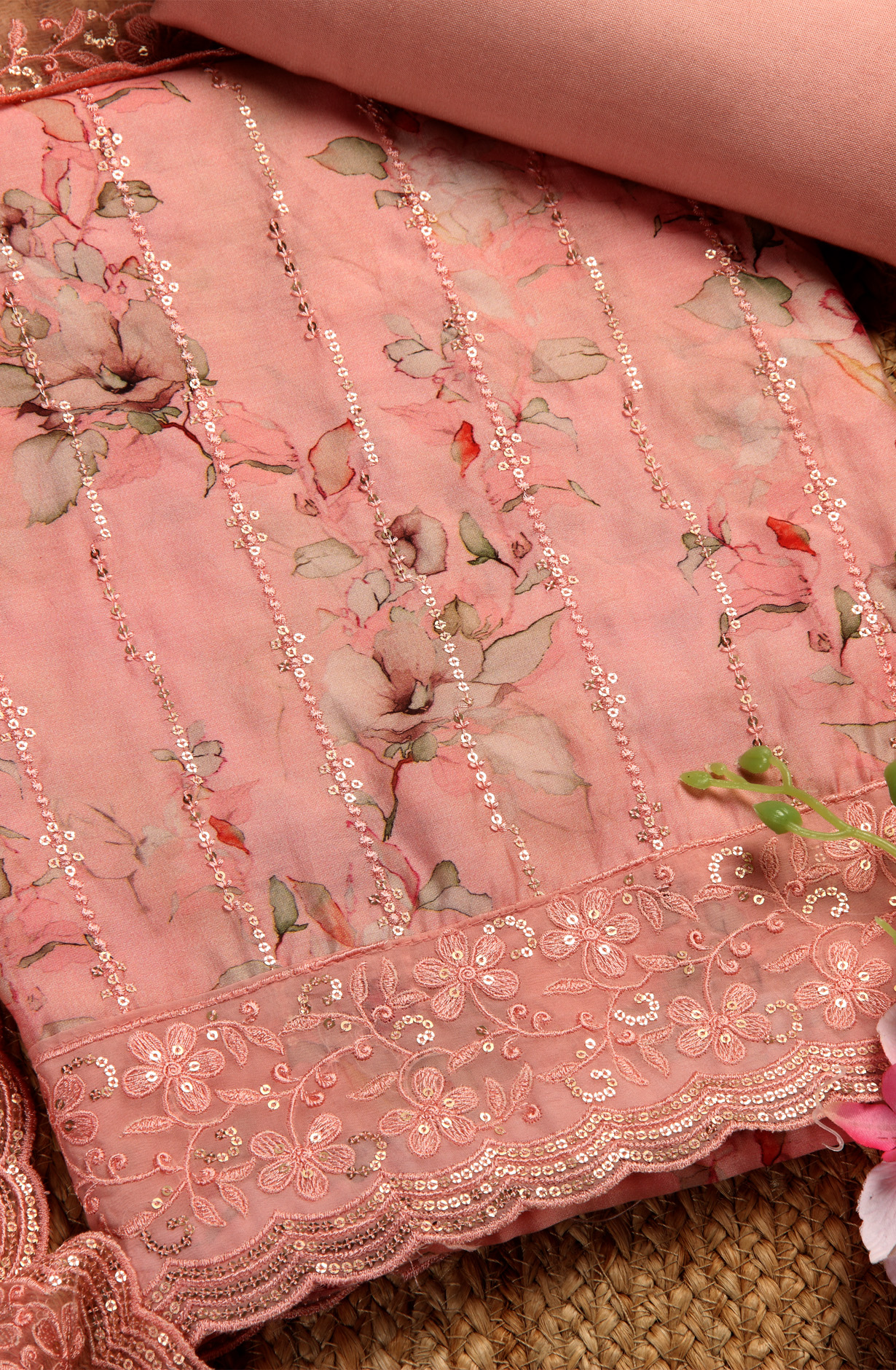 Pink Beautiful Modal Unstitched Salwar Suit with Chiffon Dupatta - 838-4664C