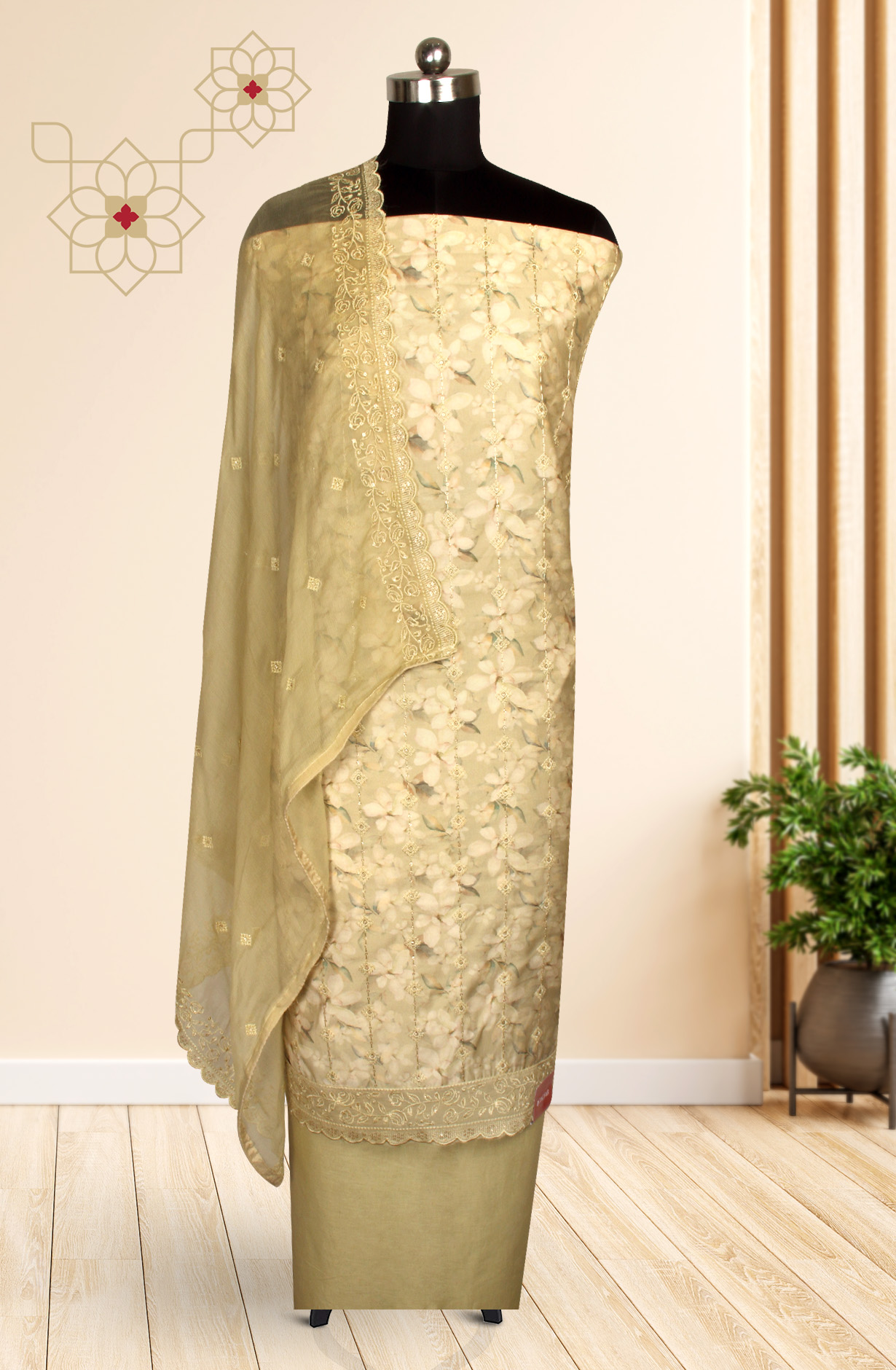 Mehndi Beautiful Modal Suit-set with Chiffon Dupatta - 838-4665