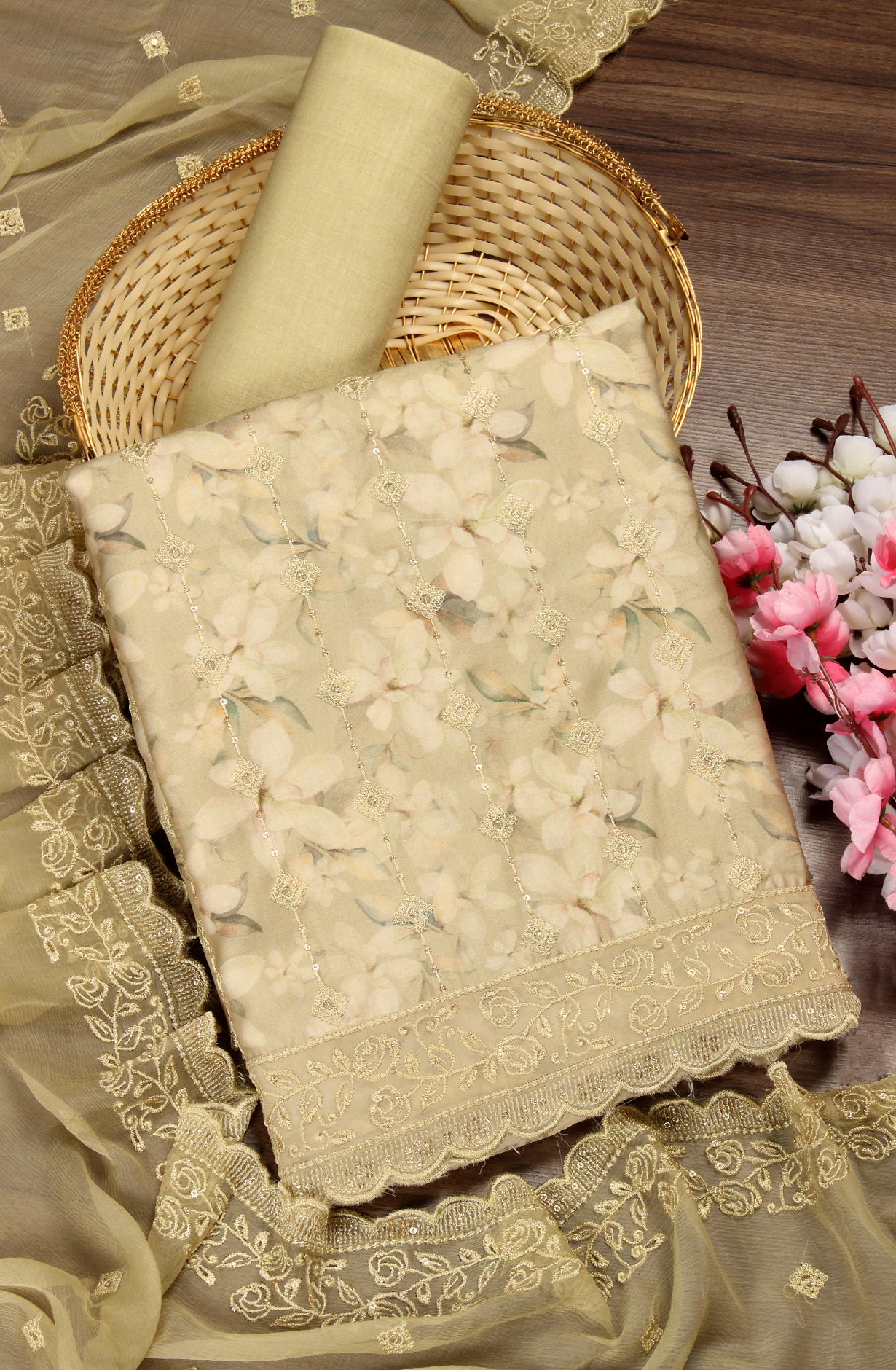 Mehndi Beautiful Modal Suit-set with Chiffon Dupatta - 838-4665