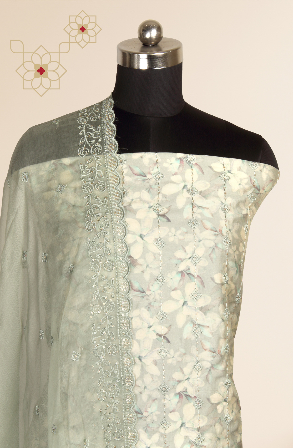 Sea Green Beautiful Modal Suit-set with Chiffon Dupatta - 838-4665A