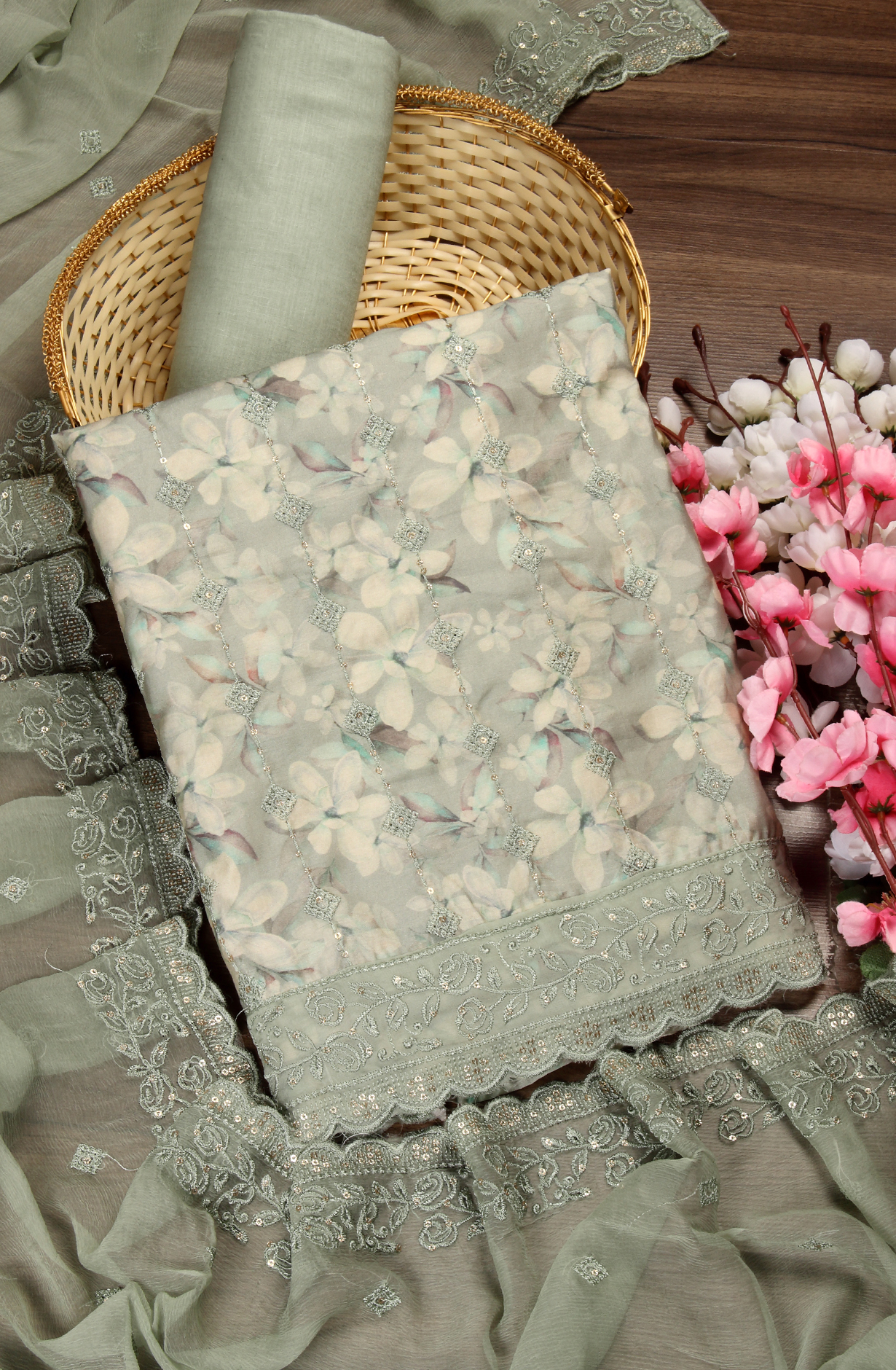 Sea Green Beautiful Modal Suit-set with Chiffon Dupatta - 838-4665A