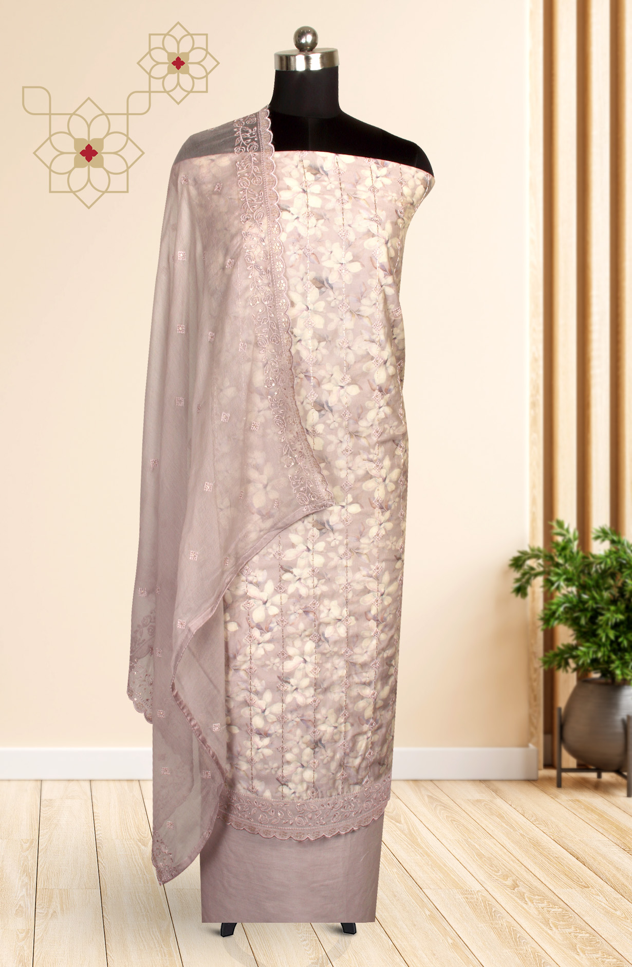 Mauve Beautiful Modal Suit-set with Chiffon Dupatta - 838-4665B